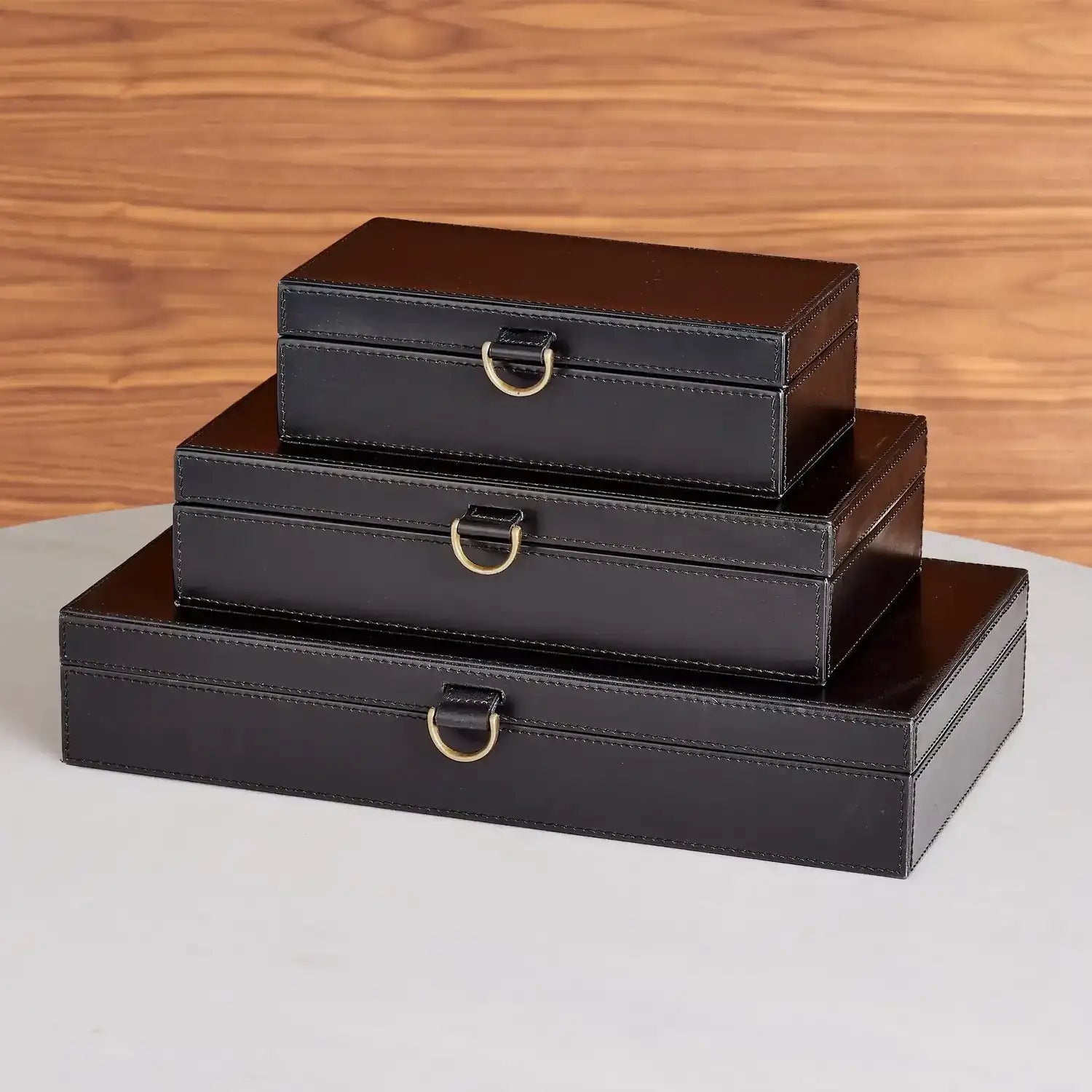GLOBAL VIEWS MARBLED LEATHER D RING BOX - Decorative Accents