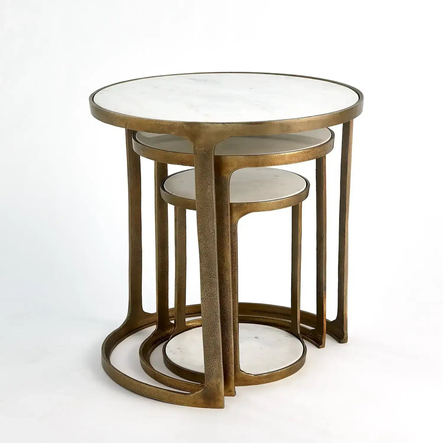 GLOBAL VIEWS S/3 MARBLE TOP NESTING TABLES - Side