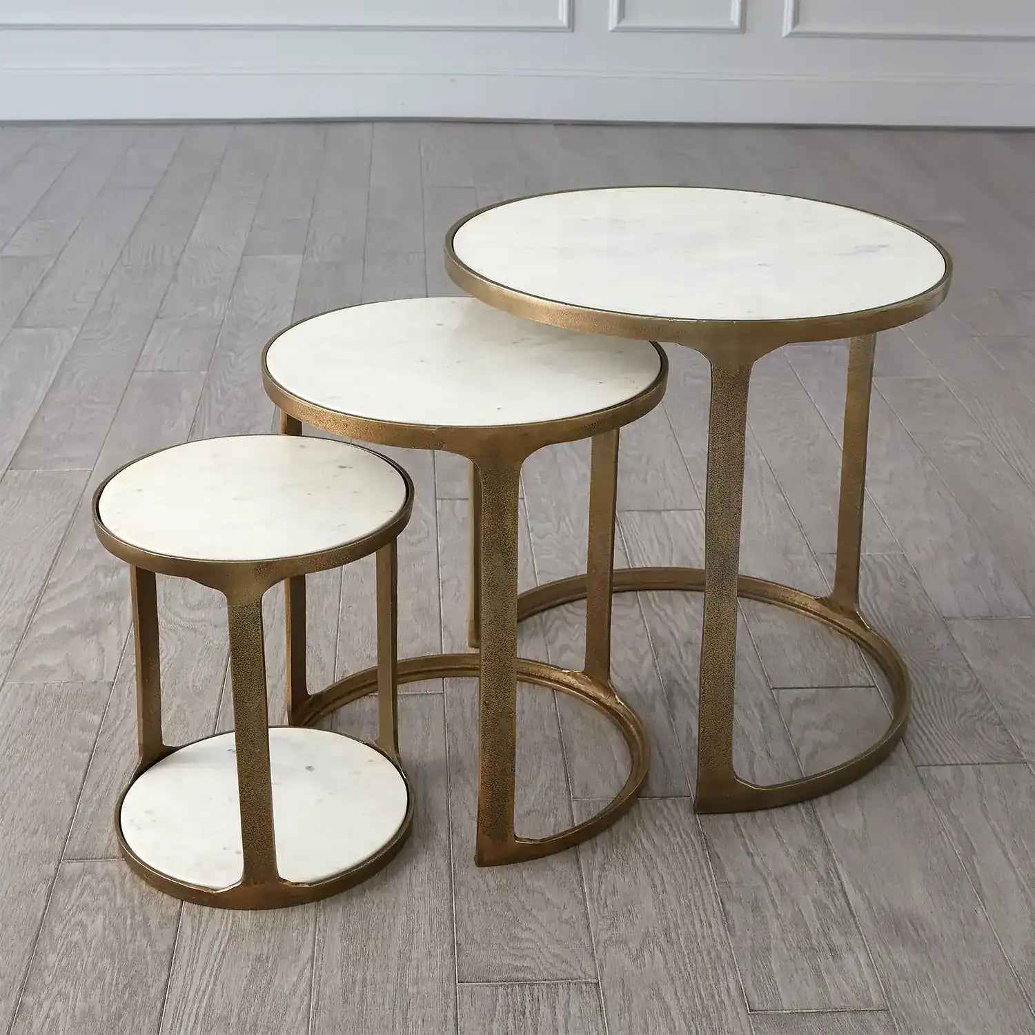 GLOBAL VIEWS S/3 MARBLE TOP NESTING TABLES - Side