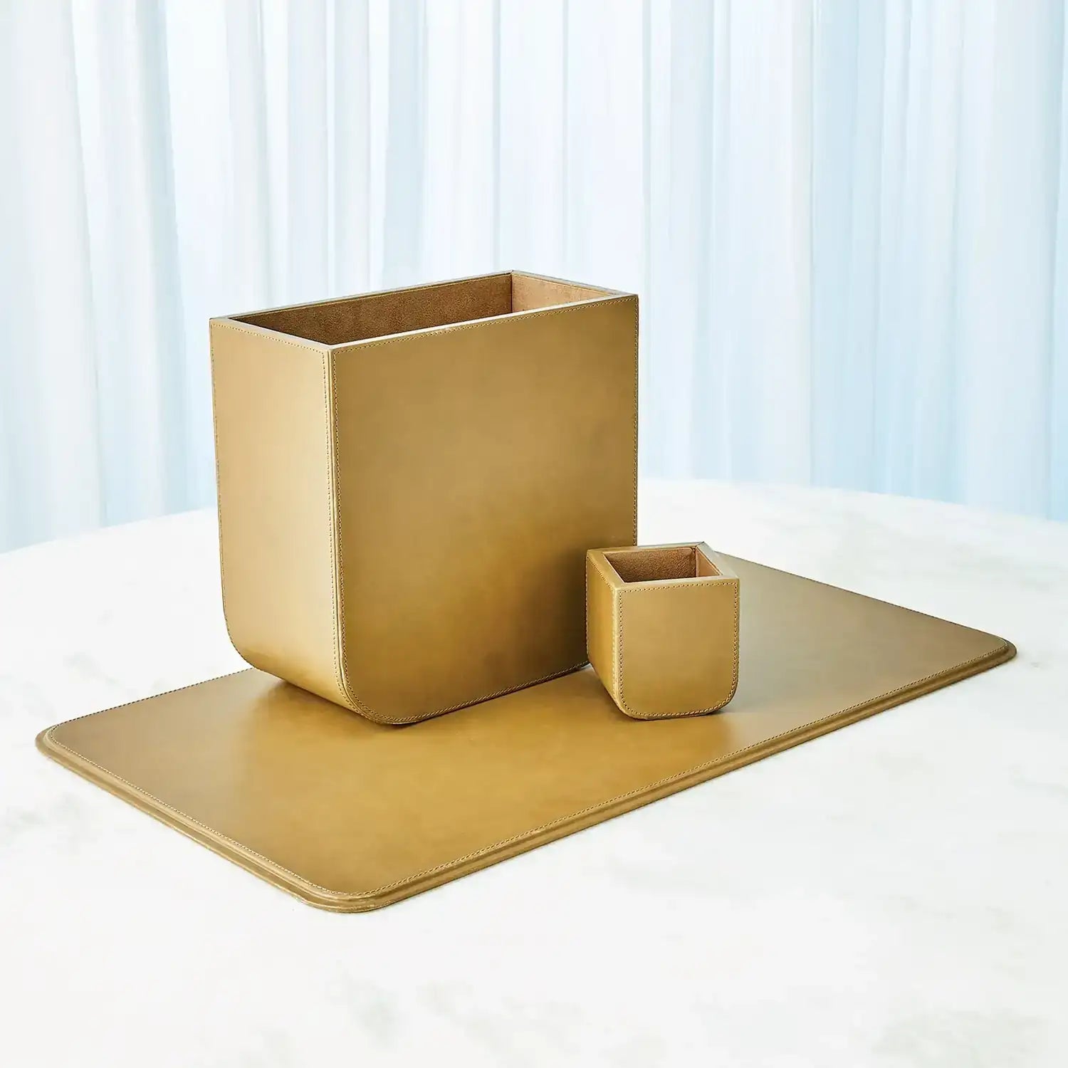 GLOBAL VIEWS RADIUS EDGE LEATHER WASTEBASKET - Decorative Accents