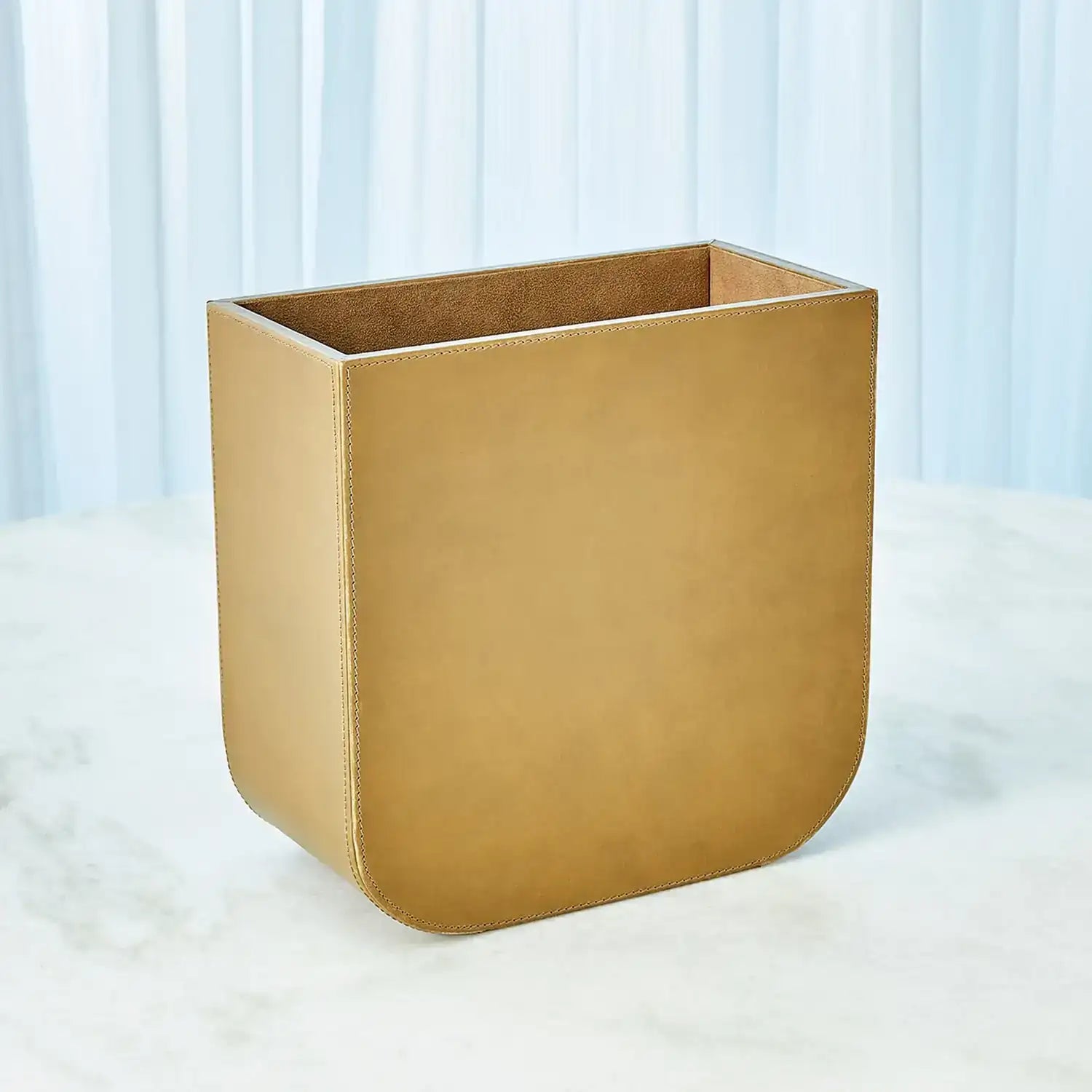 GLOBAL VIEWS RADIUS EDGE LEATHER WASTEBASKET - Decorative Accents