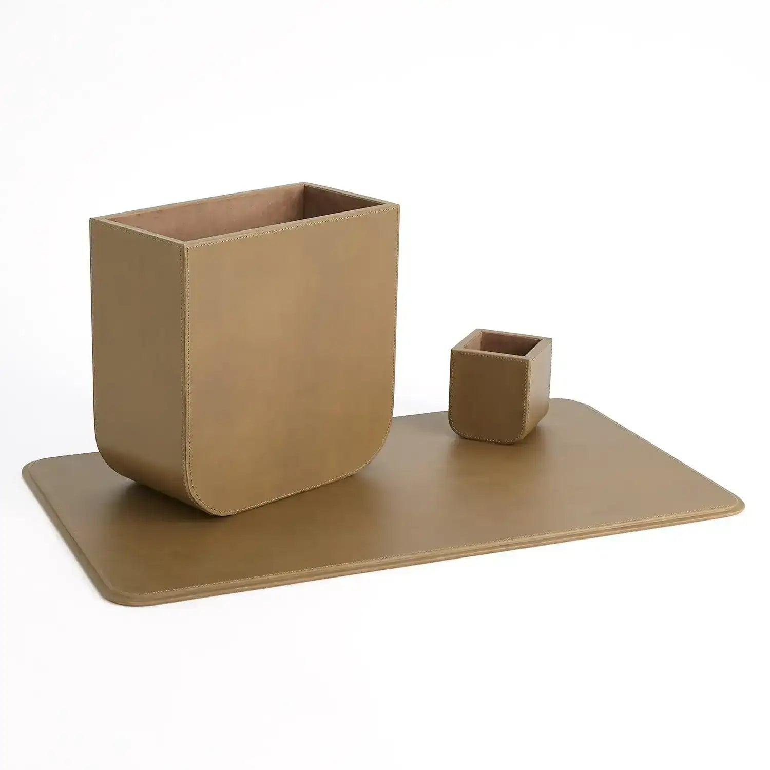 GLOBAL VIEWS RADIUS EDGE LEATHER WASTEBASKET - Decorative Accents