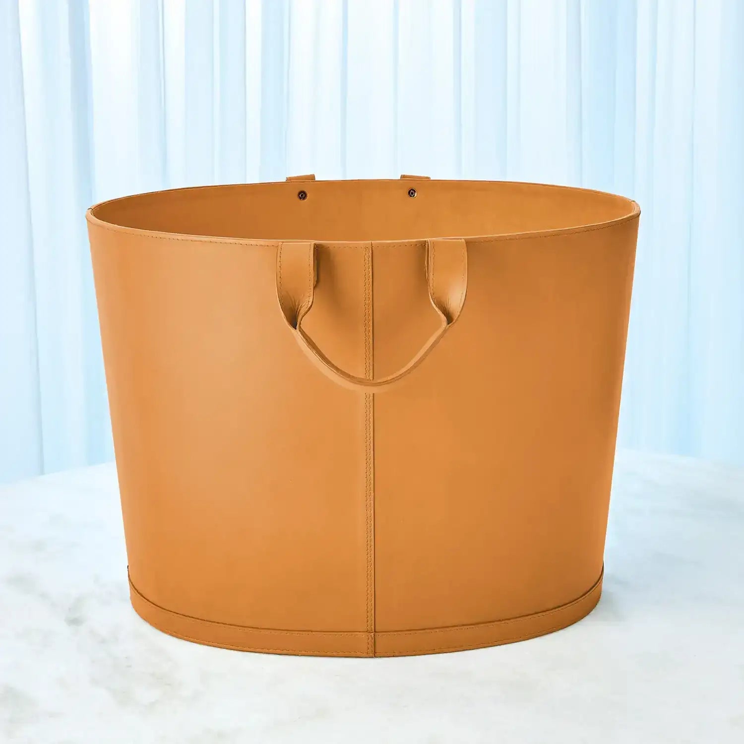 GLOBAL VIEWS OVERSIZED OVAL LEATHER BASKET - Decorative Accents