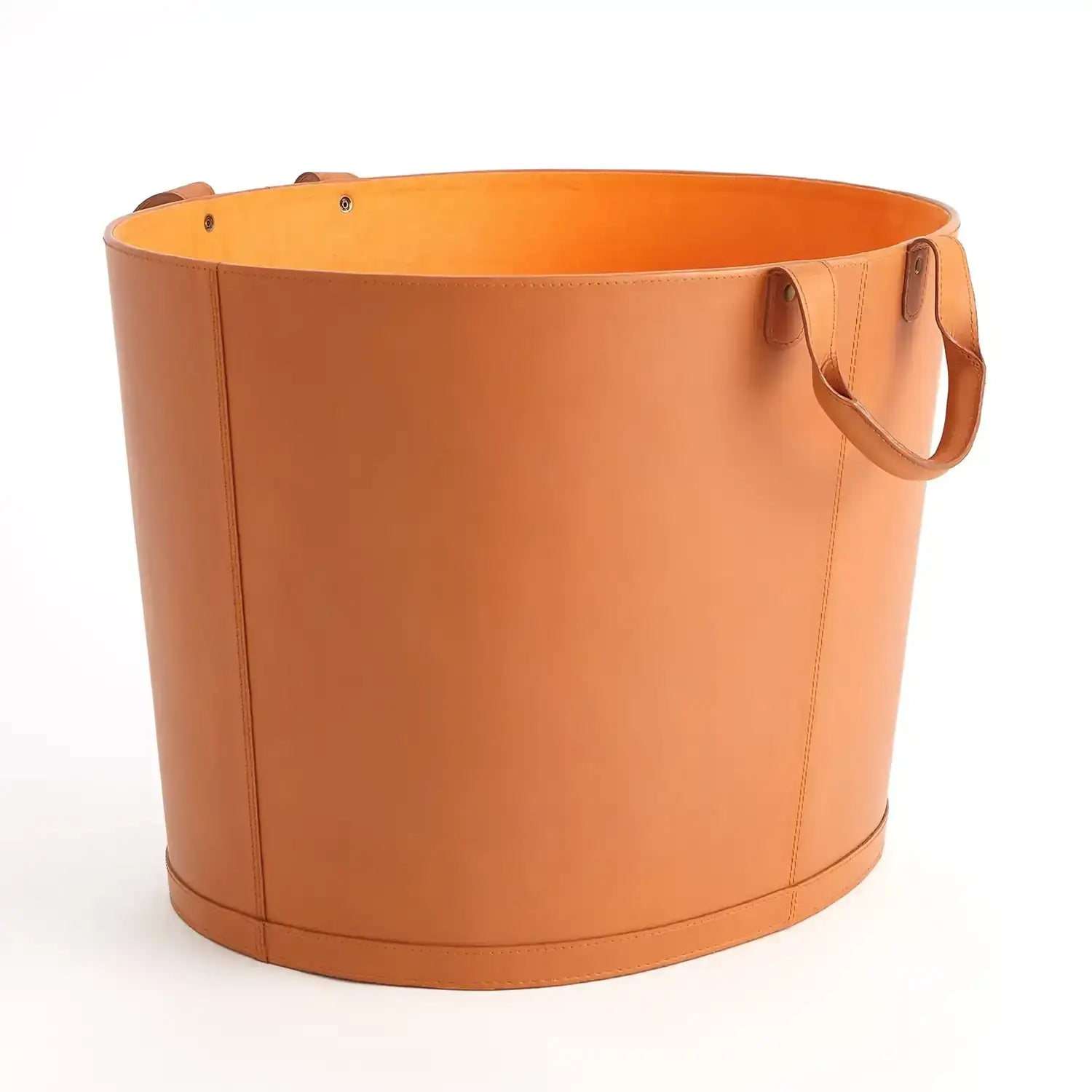 GLOBAL VIEWS OVERSIZED OVAL LEATHER BASKET - Decorative Accents