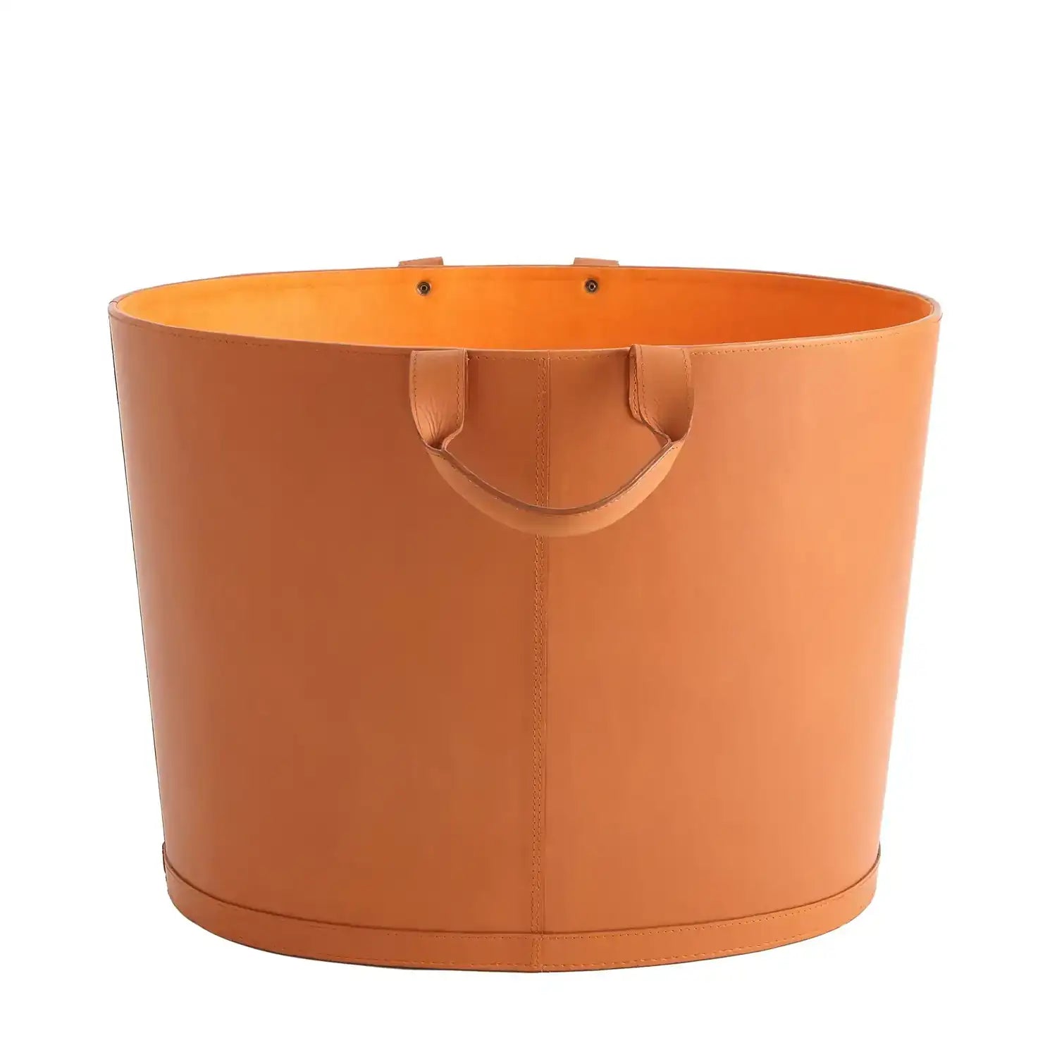 GLOBAL VIEWS OVERSIZED OVAL LEATHER BASKET - Decorative Accents