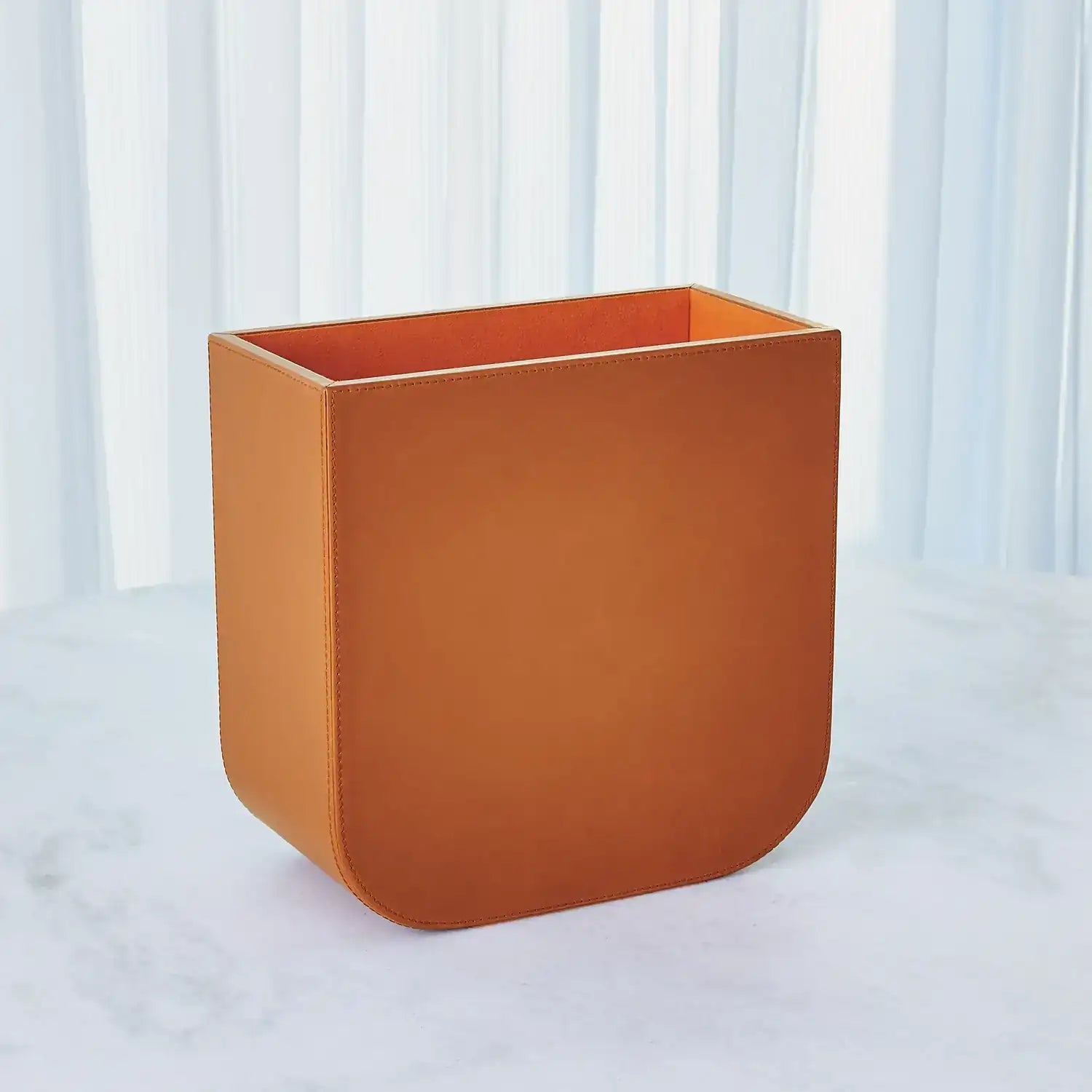 GLOBAL VIEWS RADIUS EDGE LEATHER WASTEBASKET - Decorative Accents