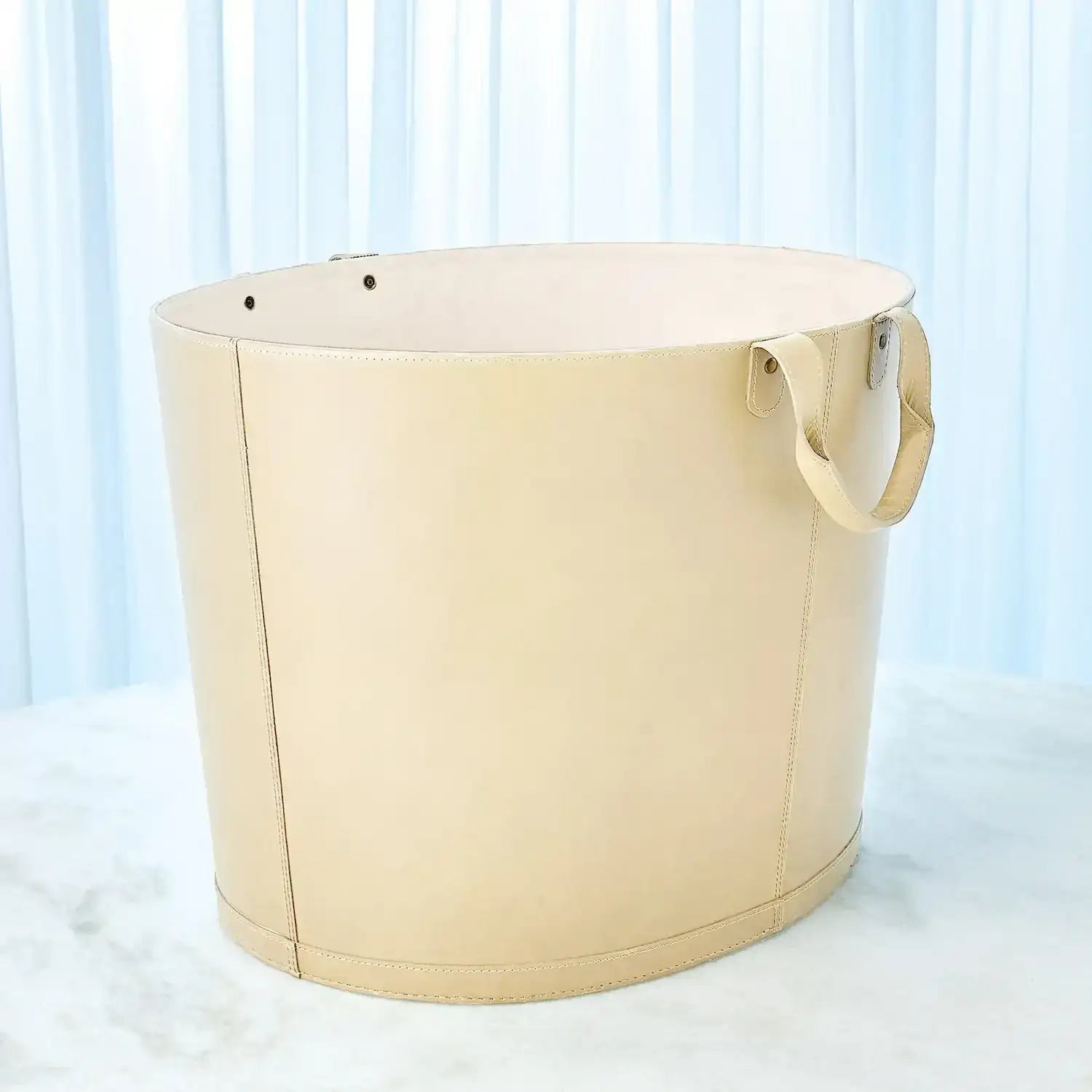 GLOBAL VIEWS OVERSIZED OVAL LEATHER BASKET - Decorative Accents