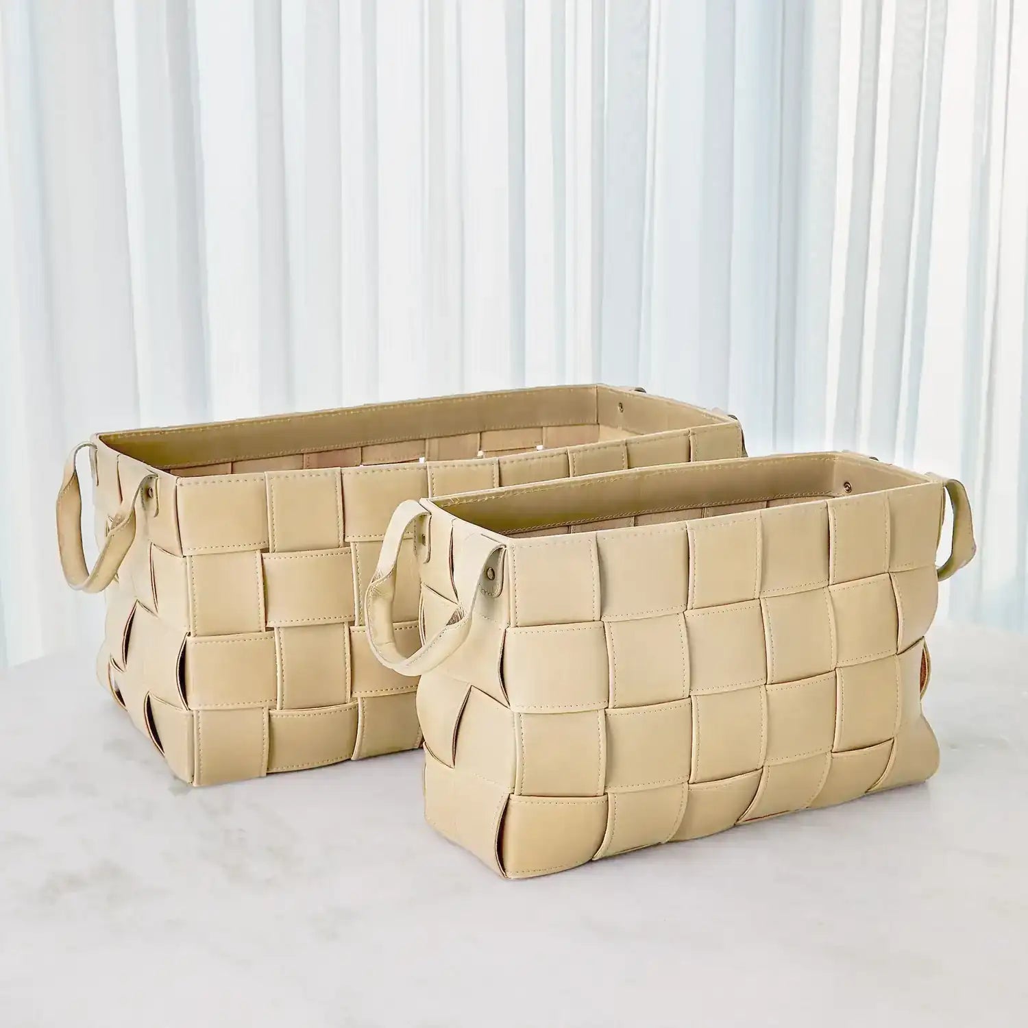 GLOBAL VIEWS SOFT WOVEN LEATHER BASKET - Decorative Accents