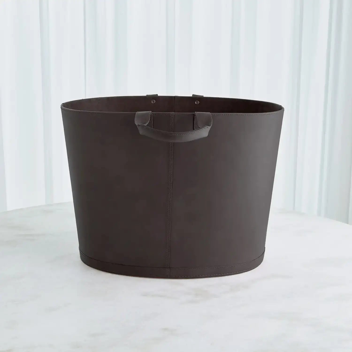 GLOBAL VIEWS OVERSIZED OVAL LEATHER BASKET - Decorative Accents