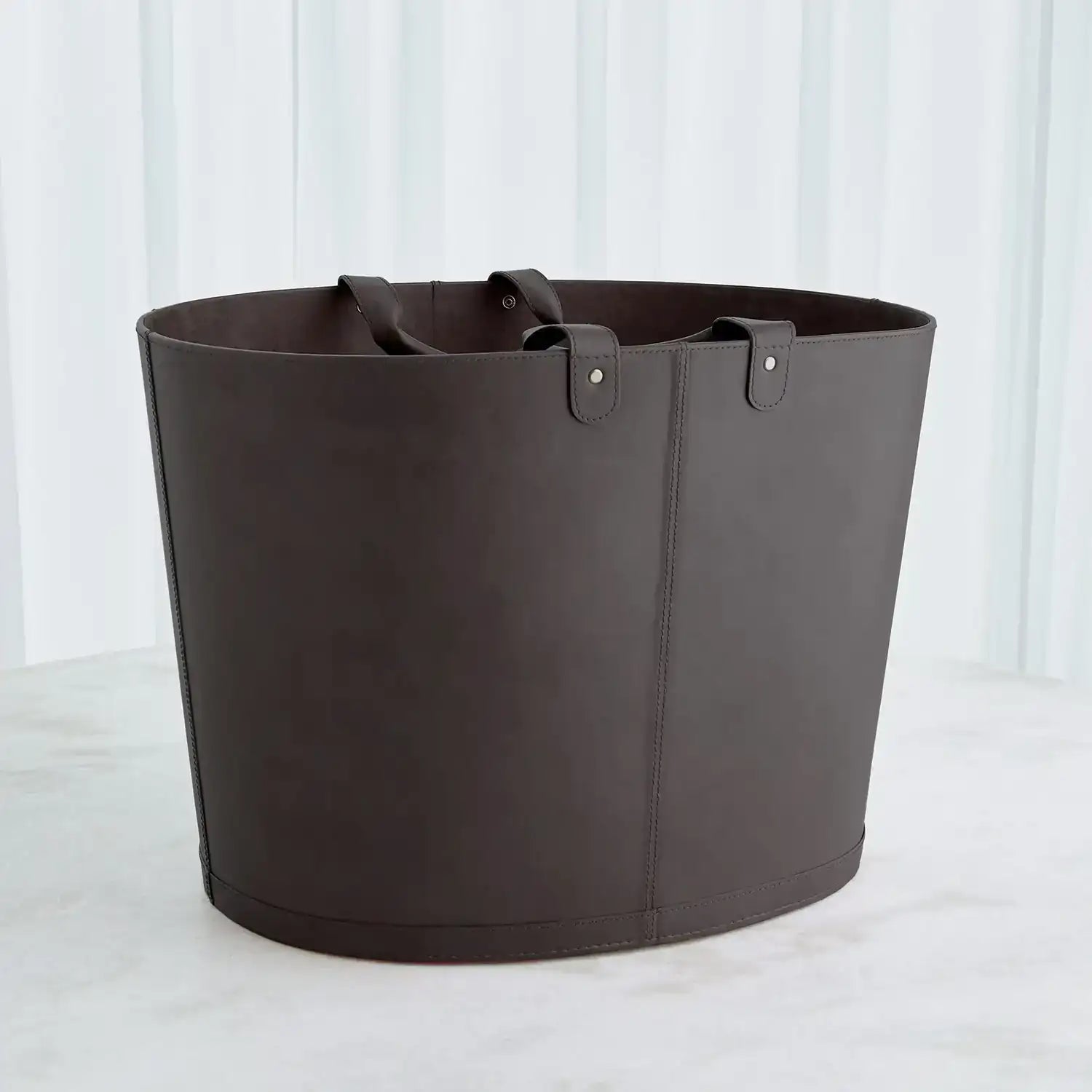 GLOBAL VIEWS OVERSIZED OVAL LEATHER BASKET - Decorative Accents