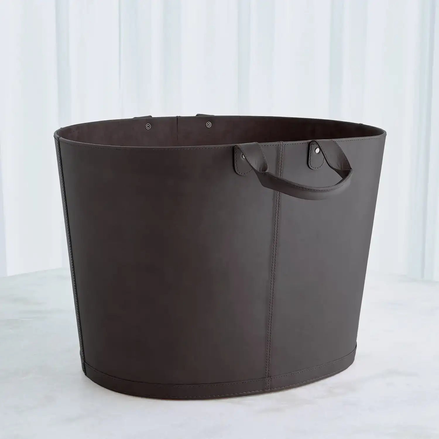 GLOBAL VIEWS OVERSIZED OVAL LEATHER BASKET - Decorative Accents