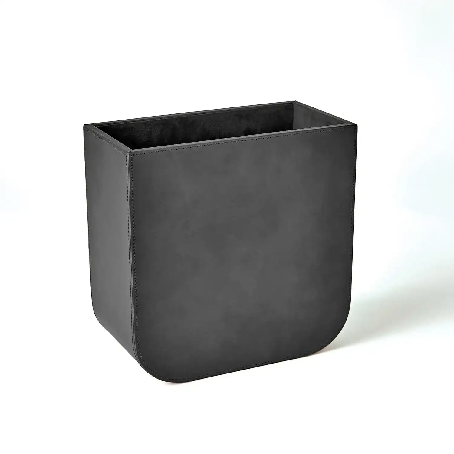 GLOBAL VIEWS RADIUS EDGE LEATHER WASTEBASKET - Decorative Accents