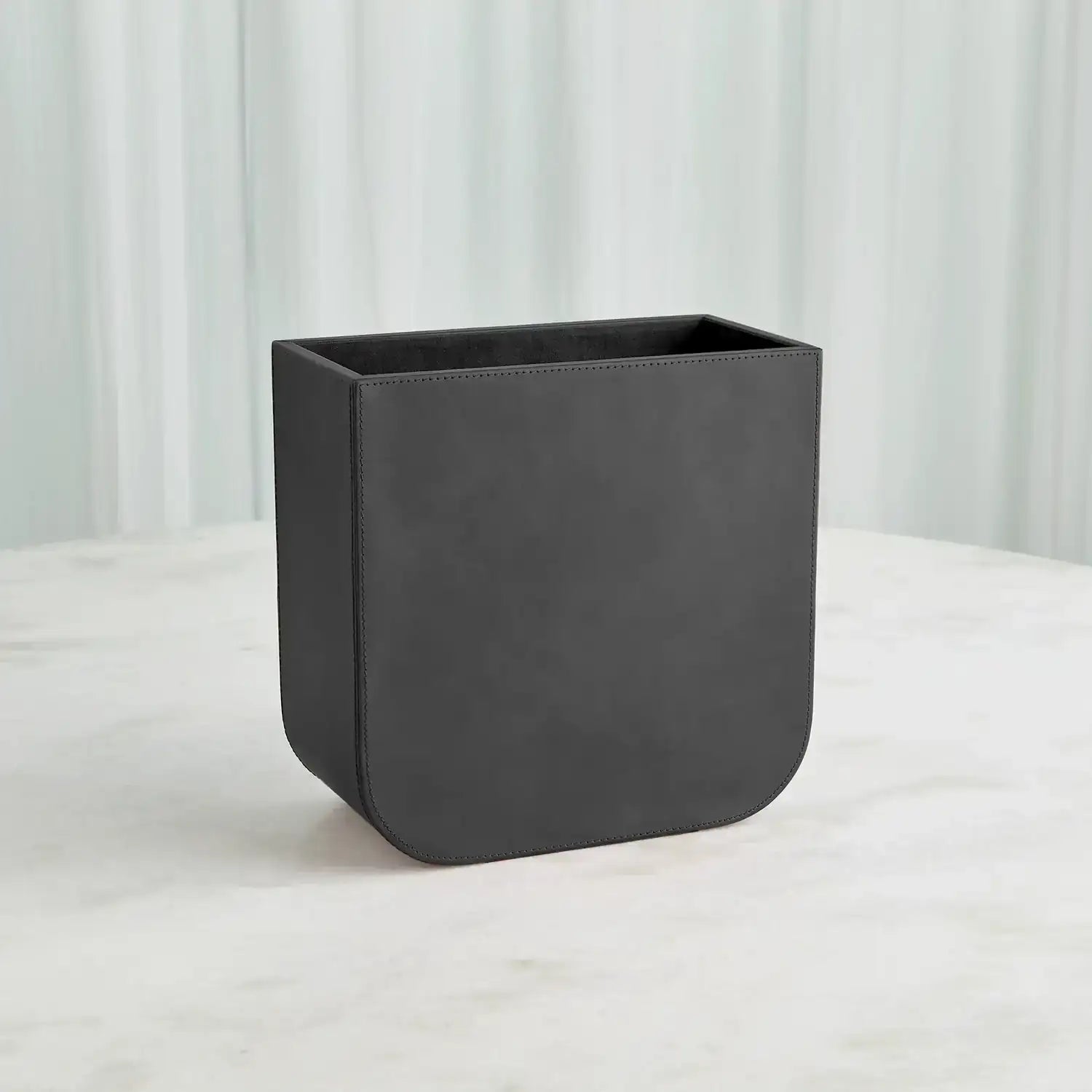 GLOBAL VIEWS RADIUS EDGE LEATHER WASTEBASKET - Decorative Accents