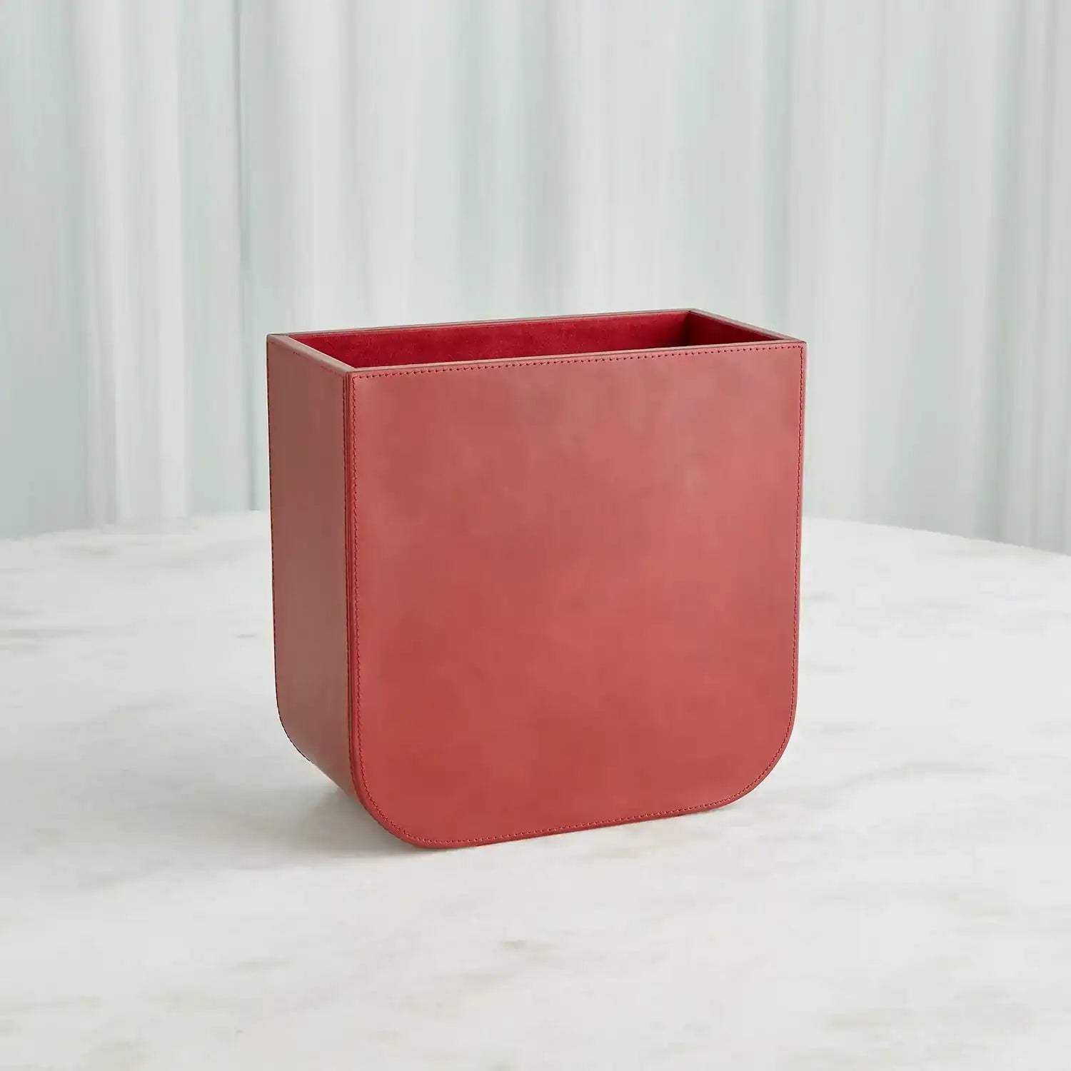 GLOBAL VIEWS RADIUS EDGE LEATHER WASTEBASKET - Decorative Accents