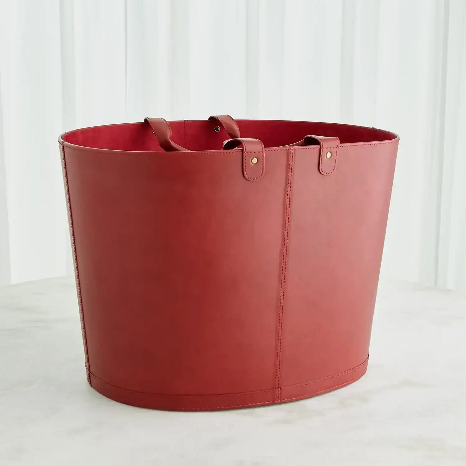GLOBAL VIEWS OVERSIZED OVAL LEATHER BASKET - Decorative Accents