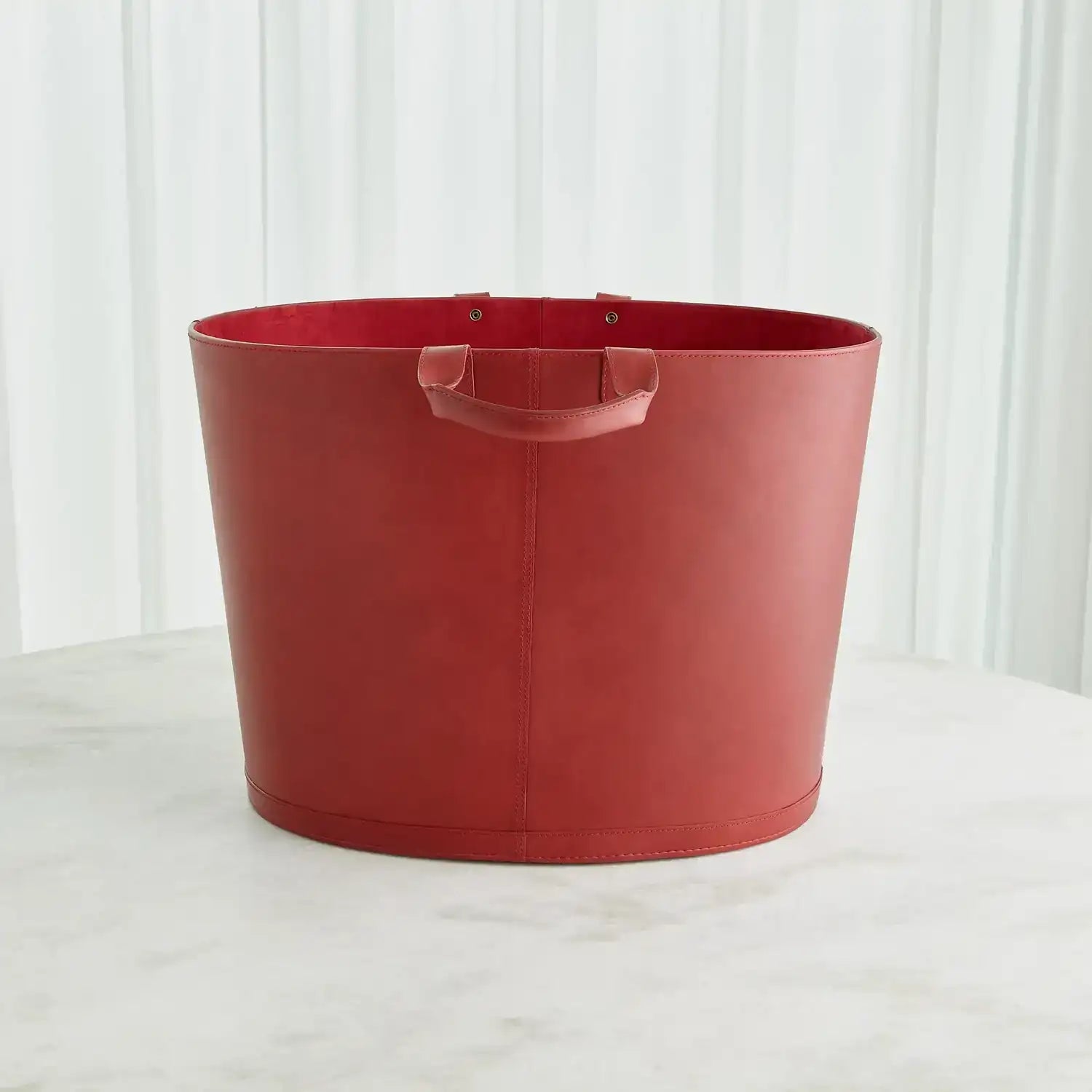 GLOBAL VIEWS OVERSIZED OVAL LEATHER BASKET - Decorative Accents