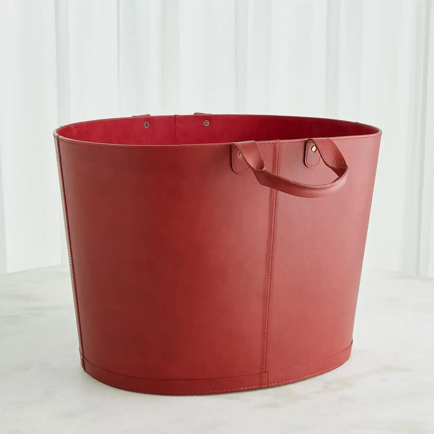 GLOBAL VIEWS OVERSIZED OVAL LEATHER BASKET - Decorative Accents