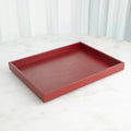GLOBAL VIEWS DEEP RED LEATHER TRAY - Decorative Accents