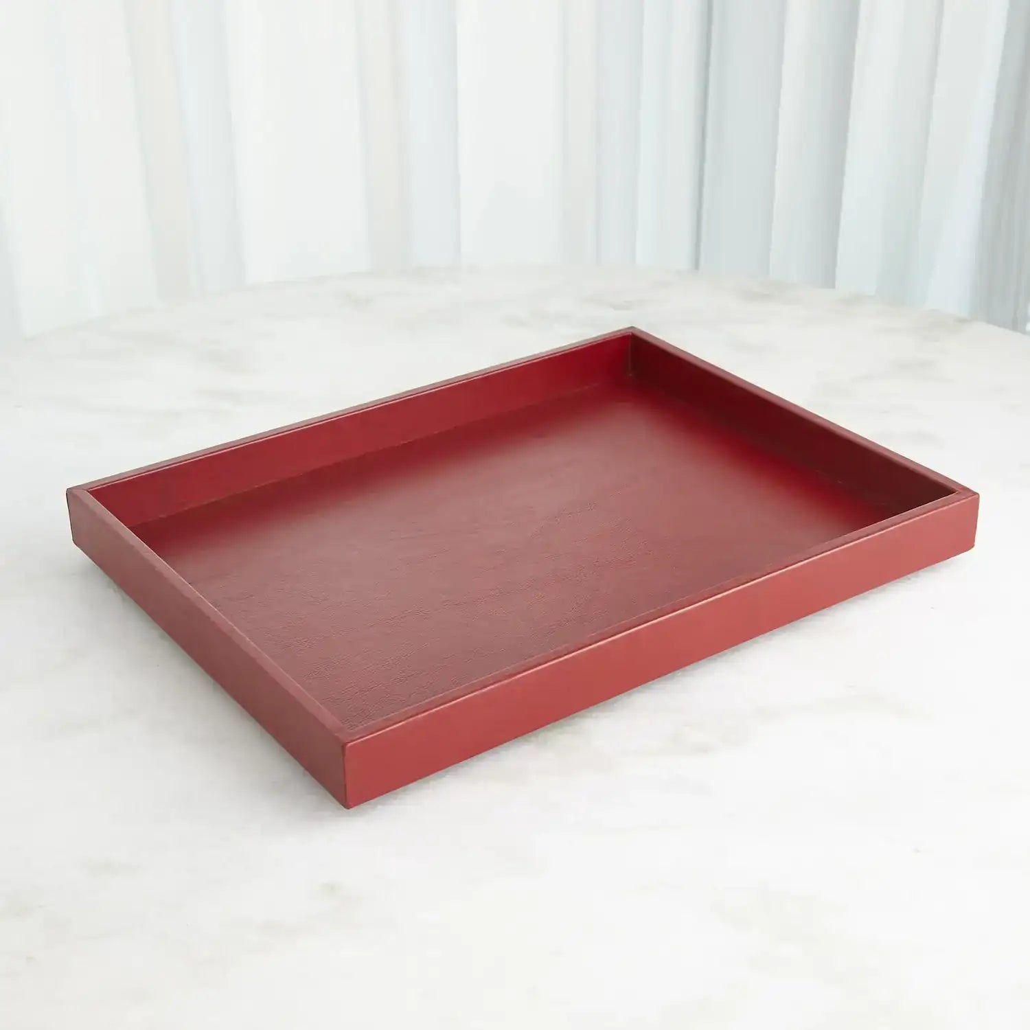 GLOBAL VIEWS DEEP RED LEATHER TRAY - Decorative Accents