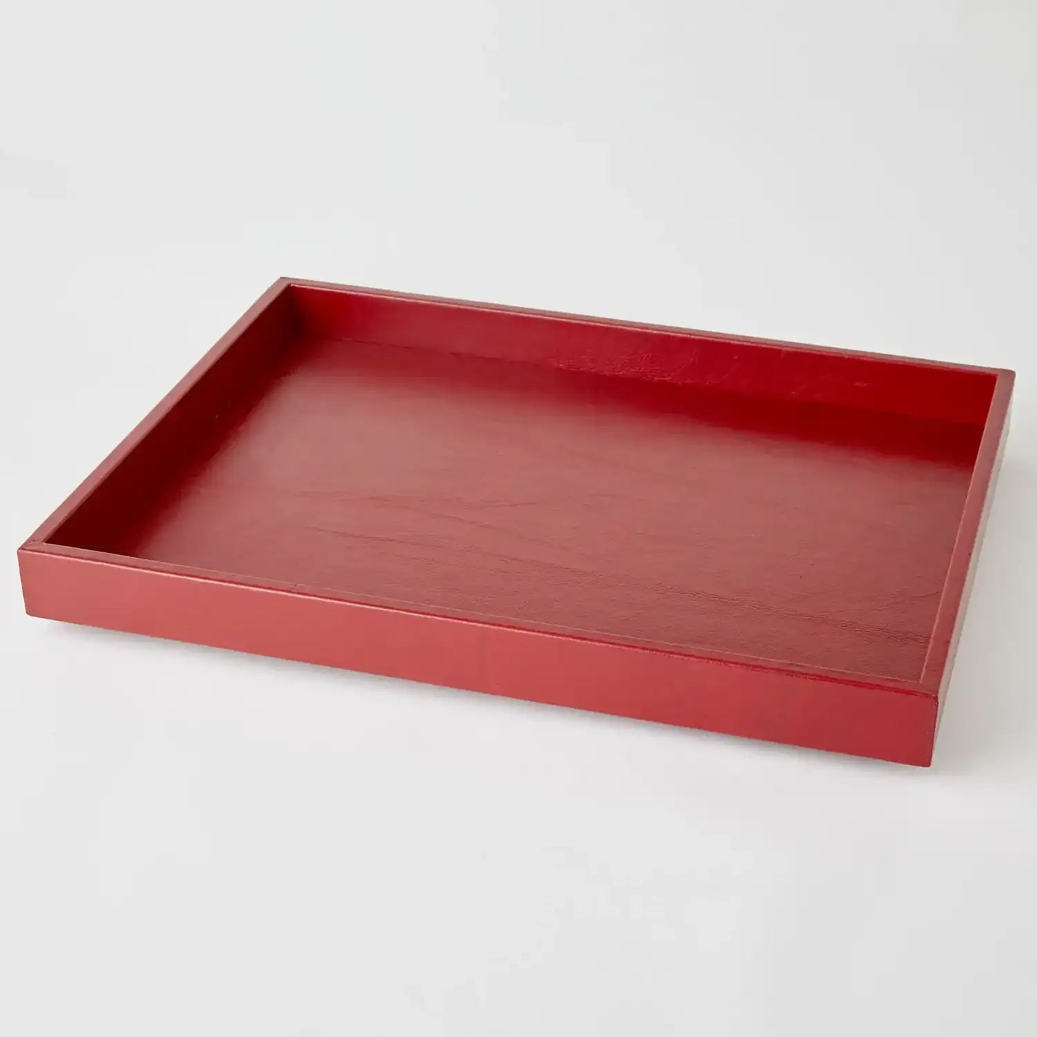 GLOBAL VIEWS DEEP RED LEATHER TRAY - Decorative Accents