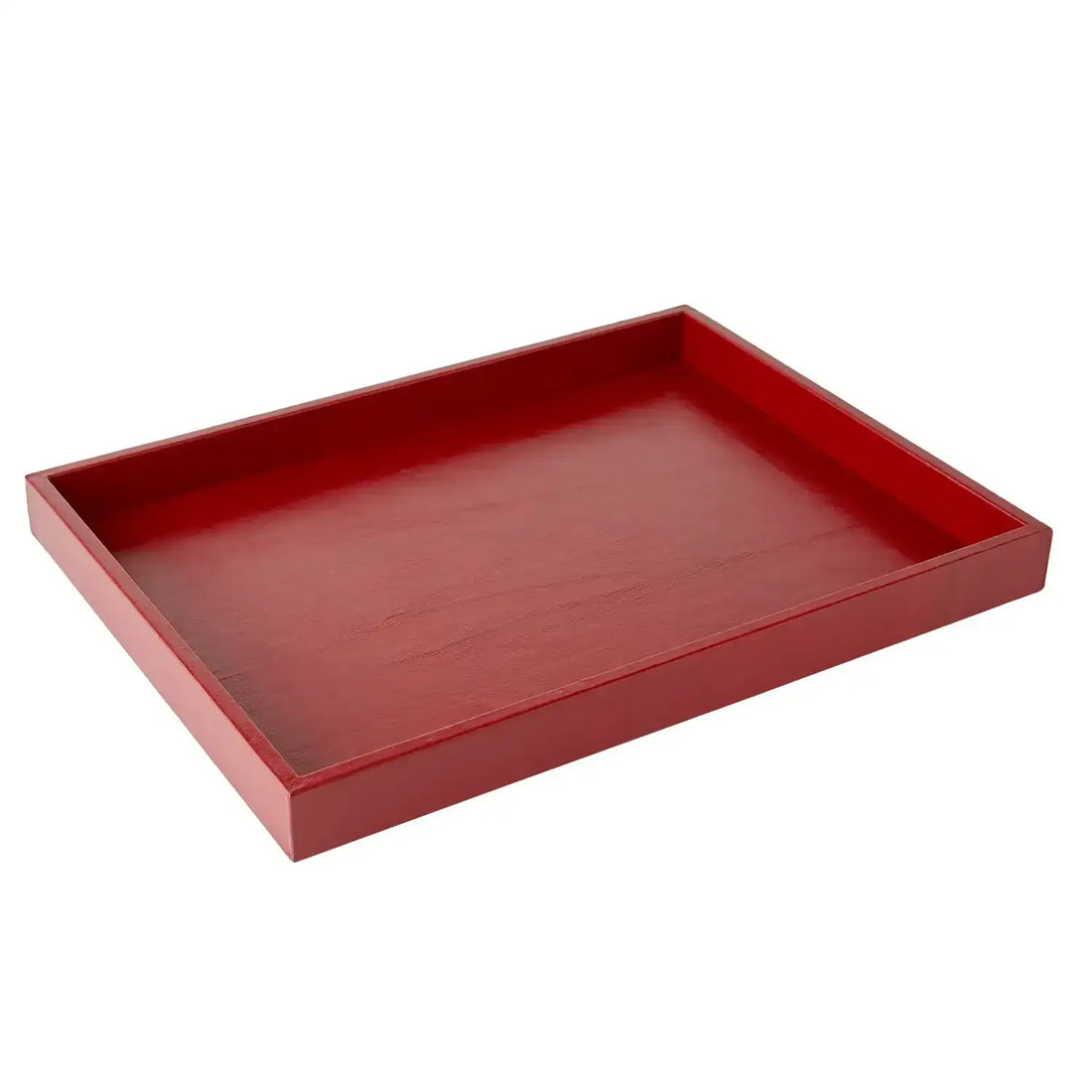 GLOBAL VIEWS DEEP RED LEATHER TRAY - Decorative Accents