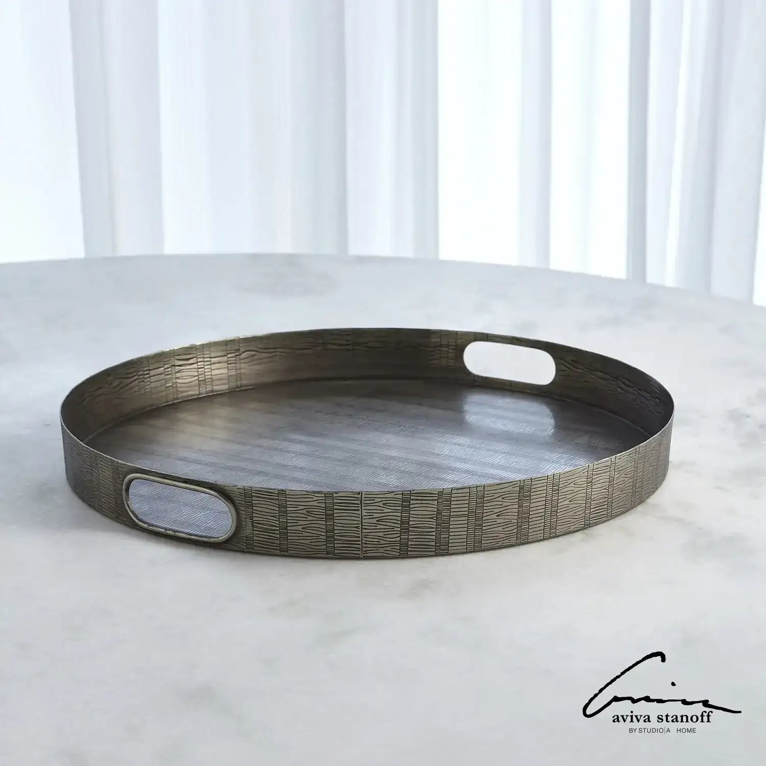 GLOBAL VIEWS KOKORO ETCHED ROUND TRAY - Decorative Accents