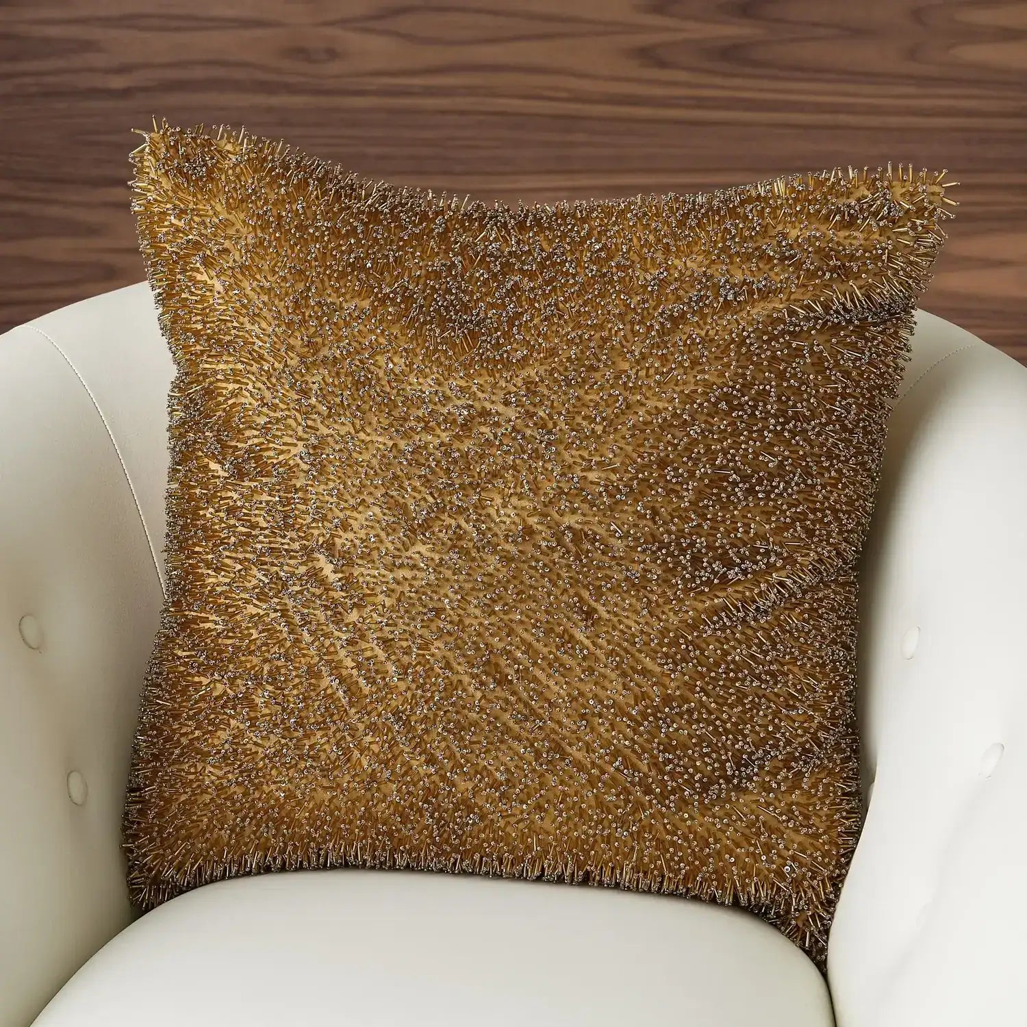 GLOBAL VIEWS GOLDEN BEADED SHAG PILLOW - Decorative Accents