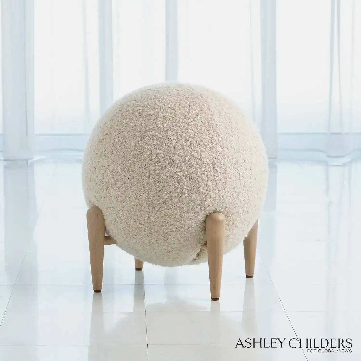 GLOBAL VIEWS SHEARLING BALL STOOL - Benches, Ottoman, Stools