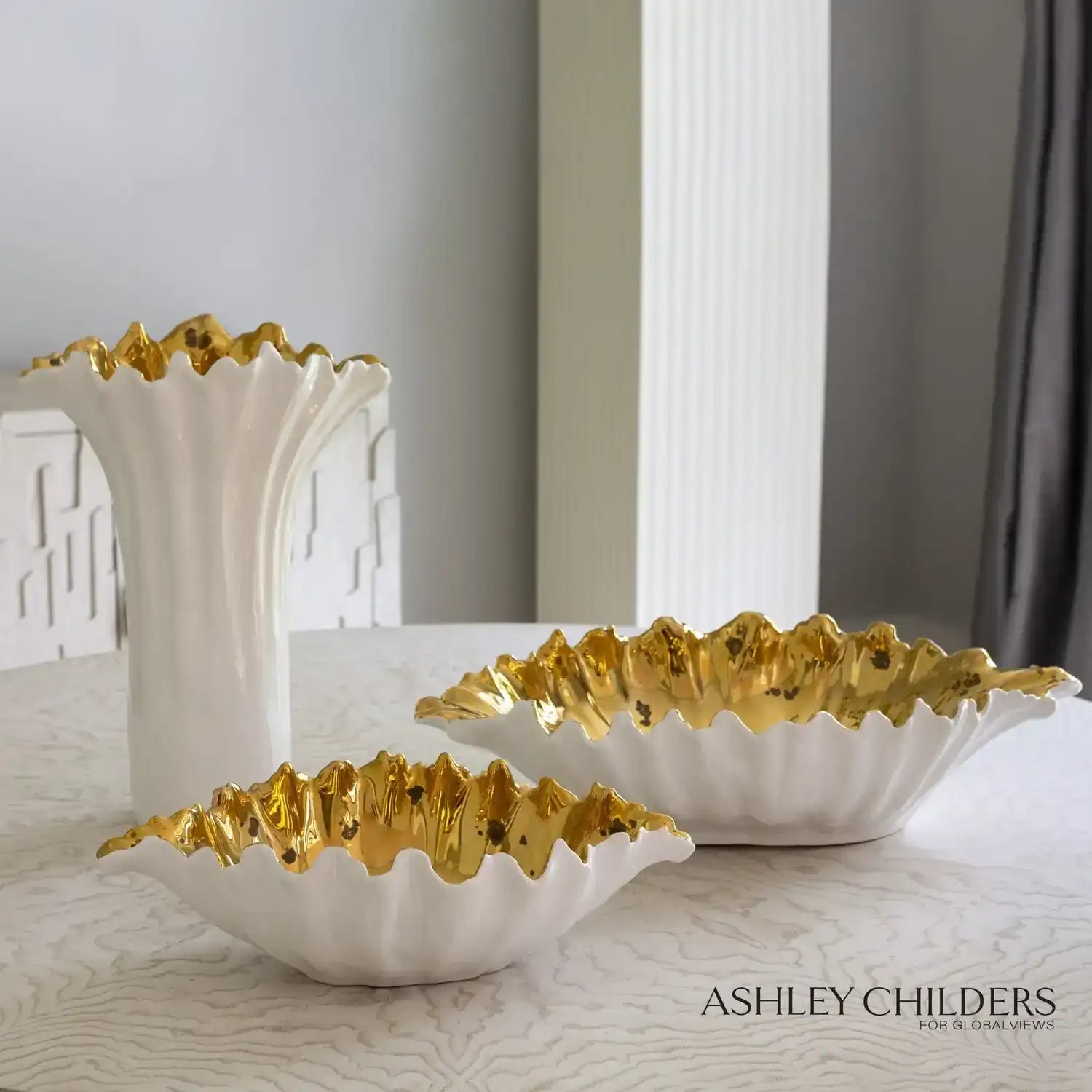 GLOBAL VIEWS ORGANIC WAVE TALL BOWL - Decorative Accents