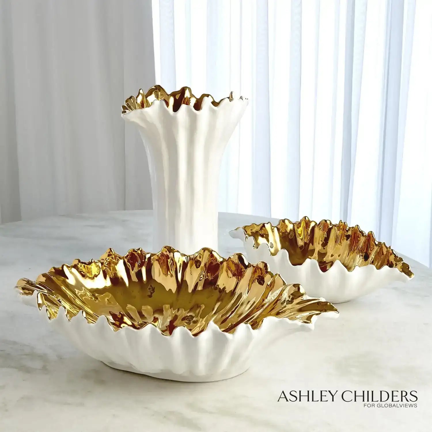 GLOBAL VIEWS ORGANIC WAVE TALL BOWL - Decorative Accents