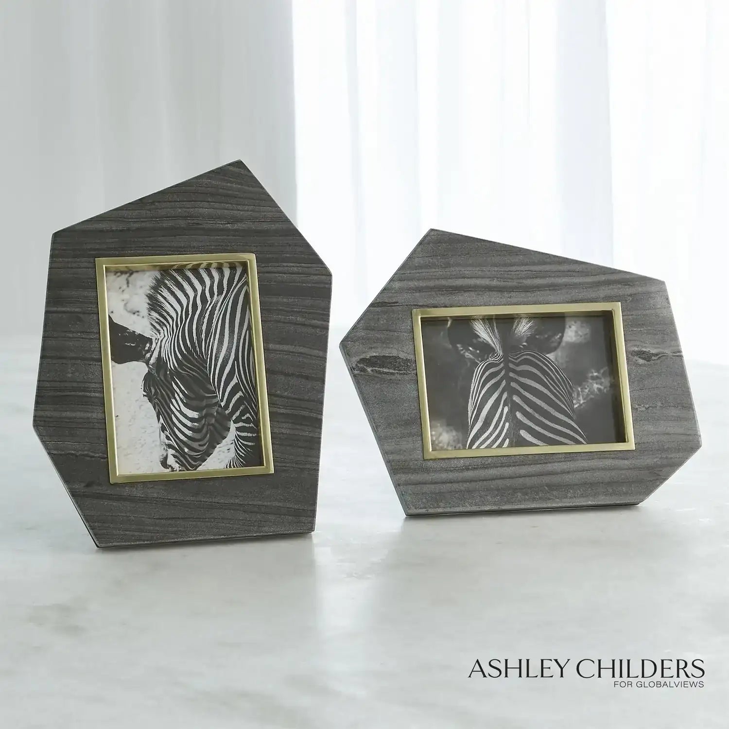 GLOBAL VIEWS BRASS FRAME GREY STONE PHOTO FRAME - Decorative Accents