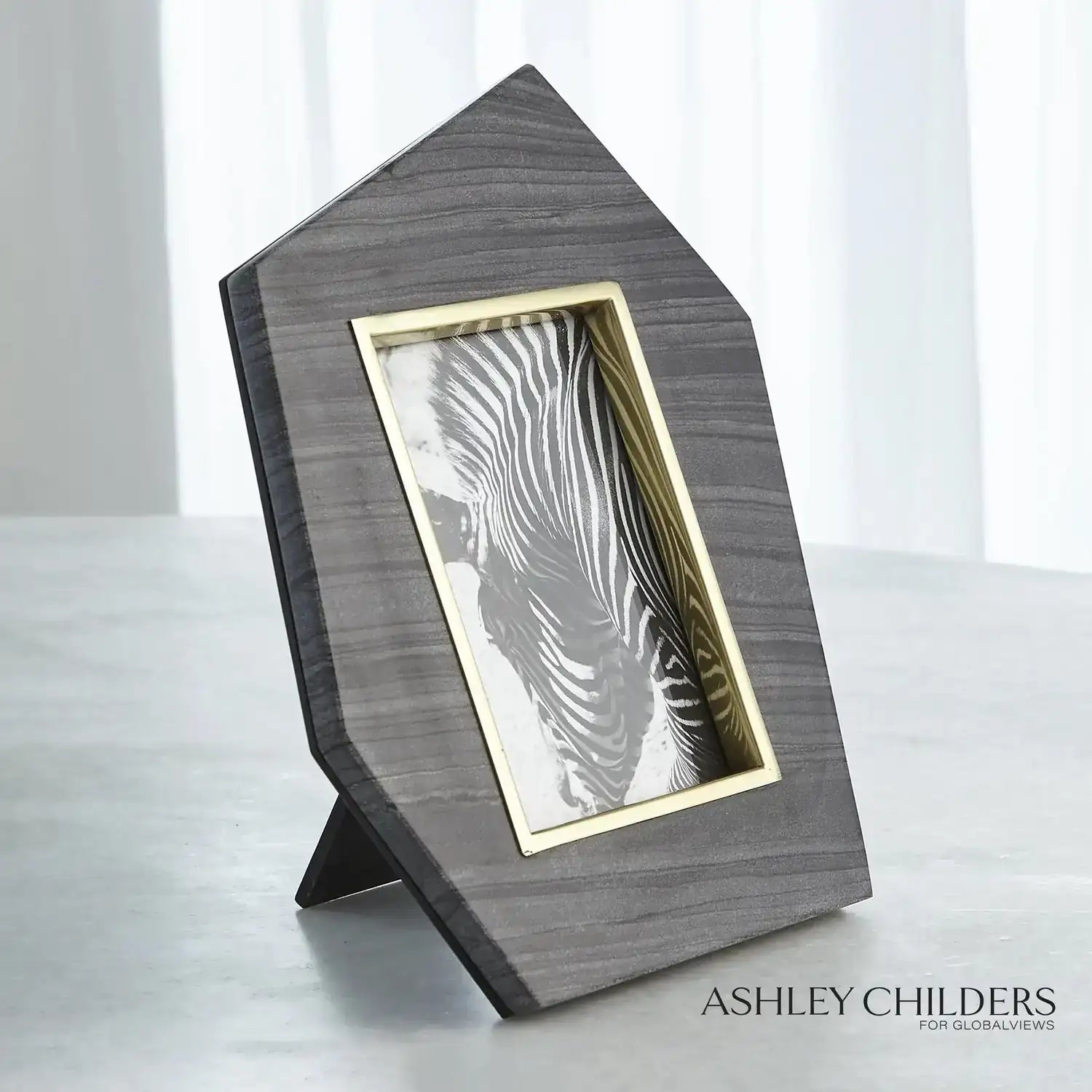 GLOBAL VIEWS BRASS FRAME GREY STONE PHOTO FRAME - Decorative Accents