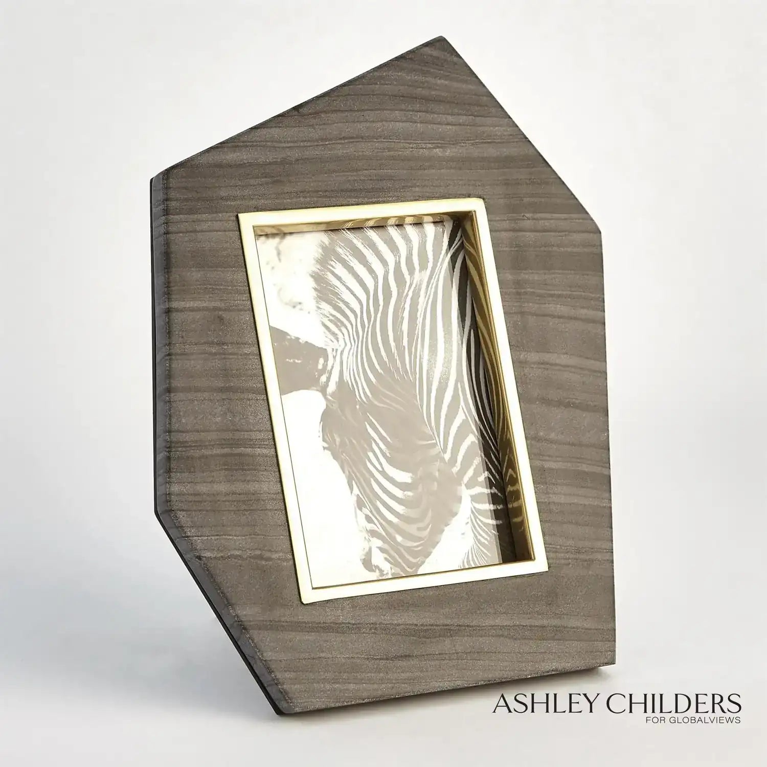GLOBAL VIEWS BRASS FRAME GREY STONE PHOTO FRAME - Decorative Accents