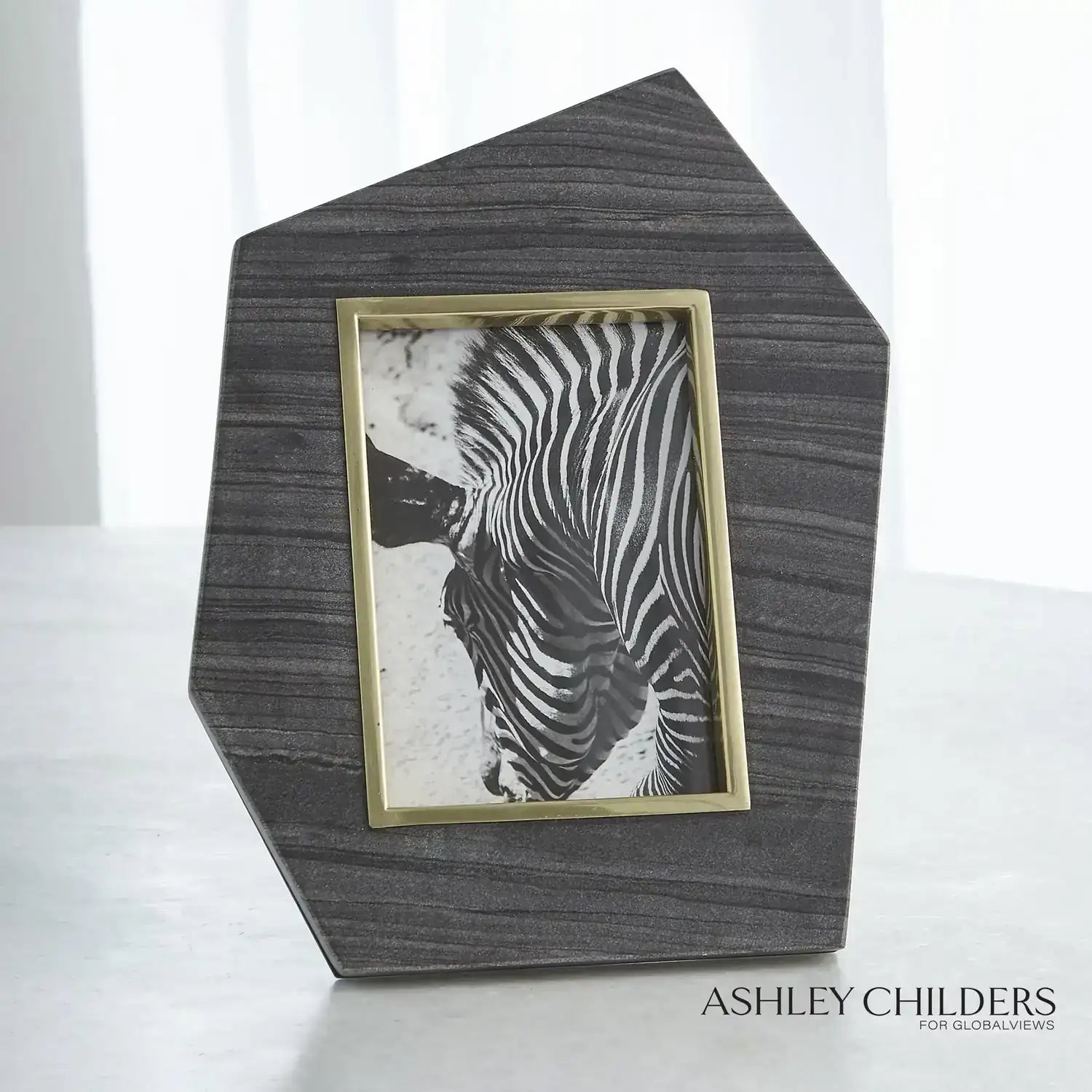 GLOBAL VIEWS BRASS FRAME GREY STONE PHOTO FRAME - Decorative Accents
