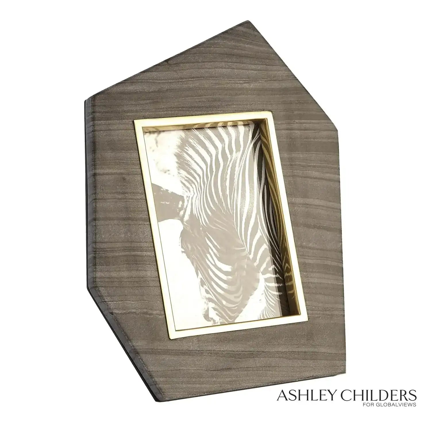 GLOBAL VIEWS BRASS FRAME GREY STONE PHOTO FRAME - Decorative Accents