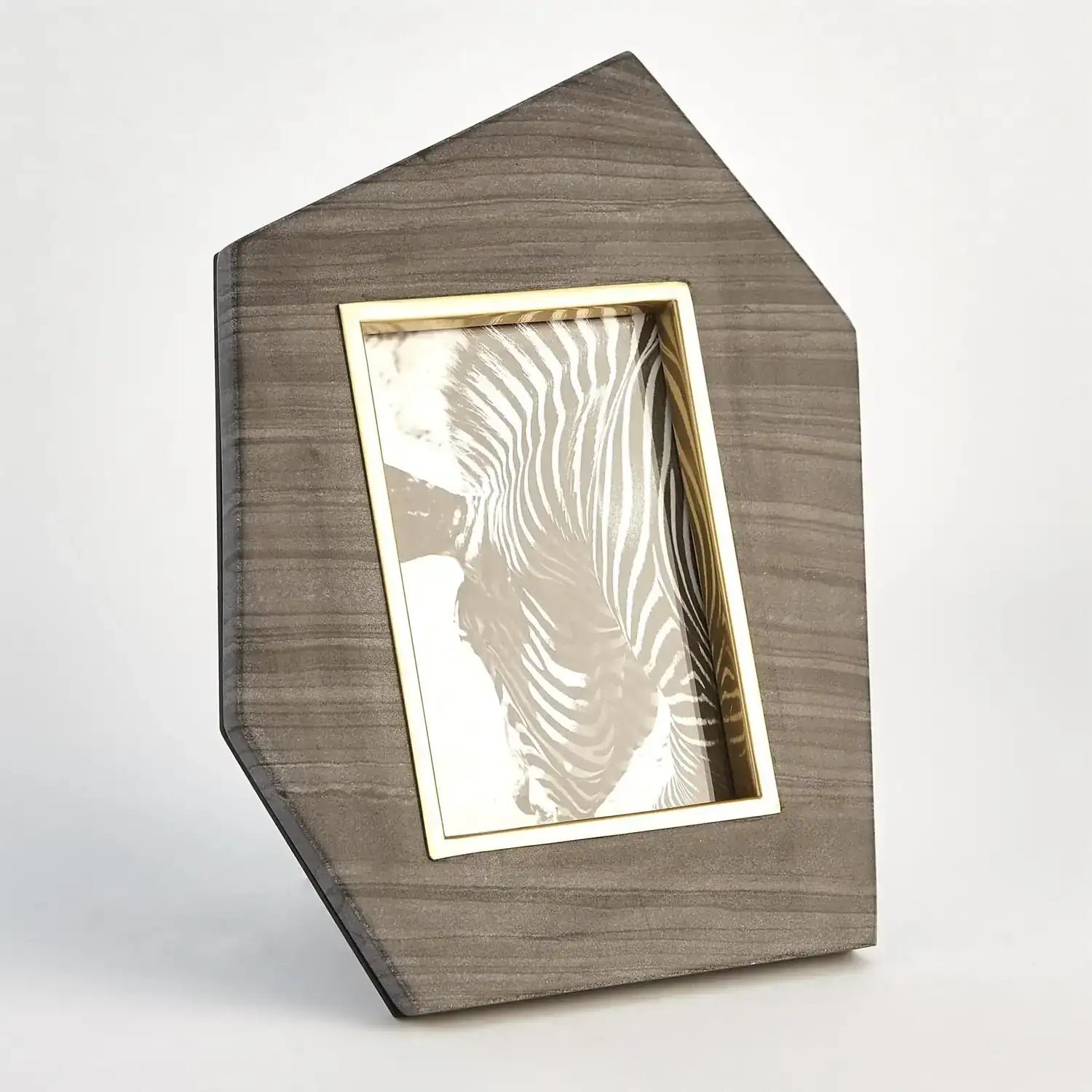 GLOBAL VIEWS BRASS FRAME GREY STONE PHOTO FRAME - Decorative Accents