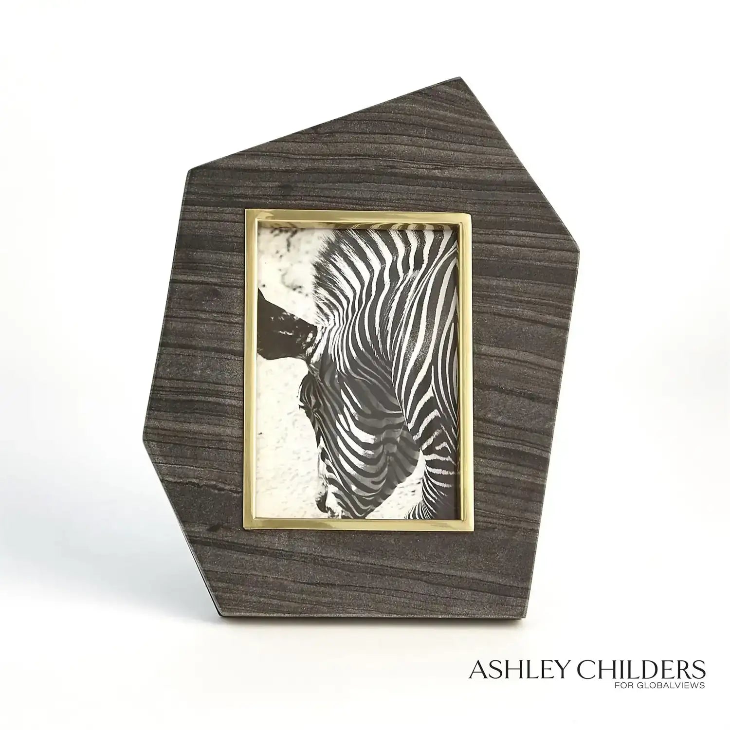 GLOBAL VIEWS BRASS FRAME GREY STONE PHOTO FRAME - Decorative Accents