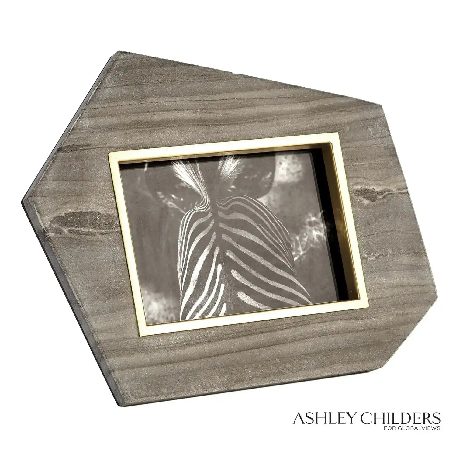 GLOBAL VIEWS BRASS FRAME GREY STONE PHOTO FRAME - Decorative Accents