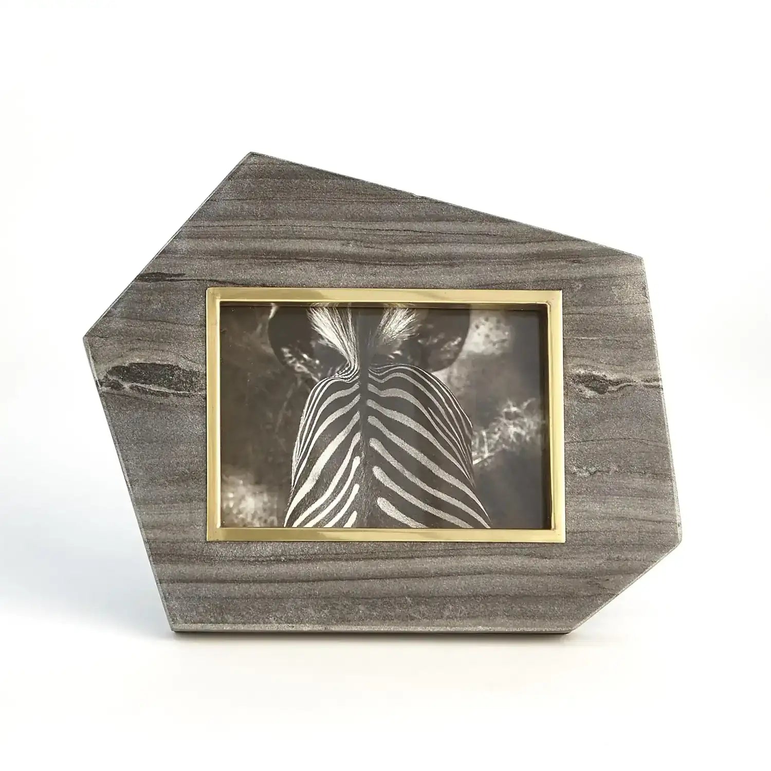 GLOBAL VIEWS BRASS FRAME GREY STONE PHOTO FRAME - Decorative Accents