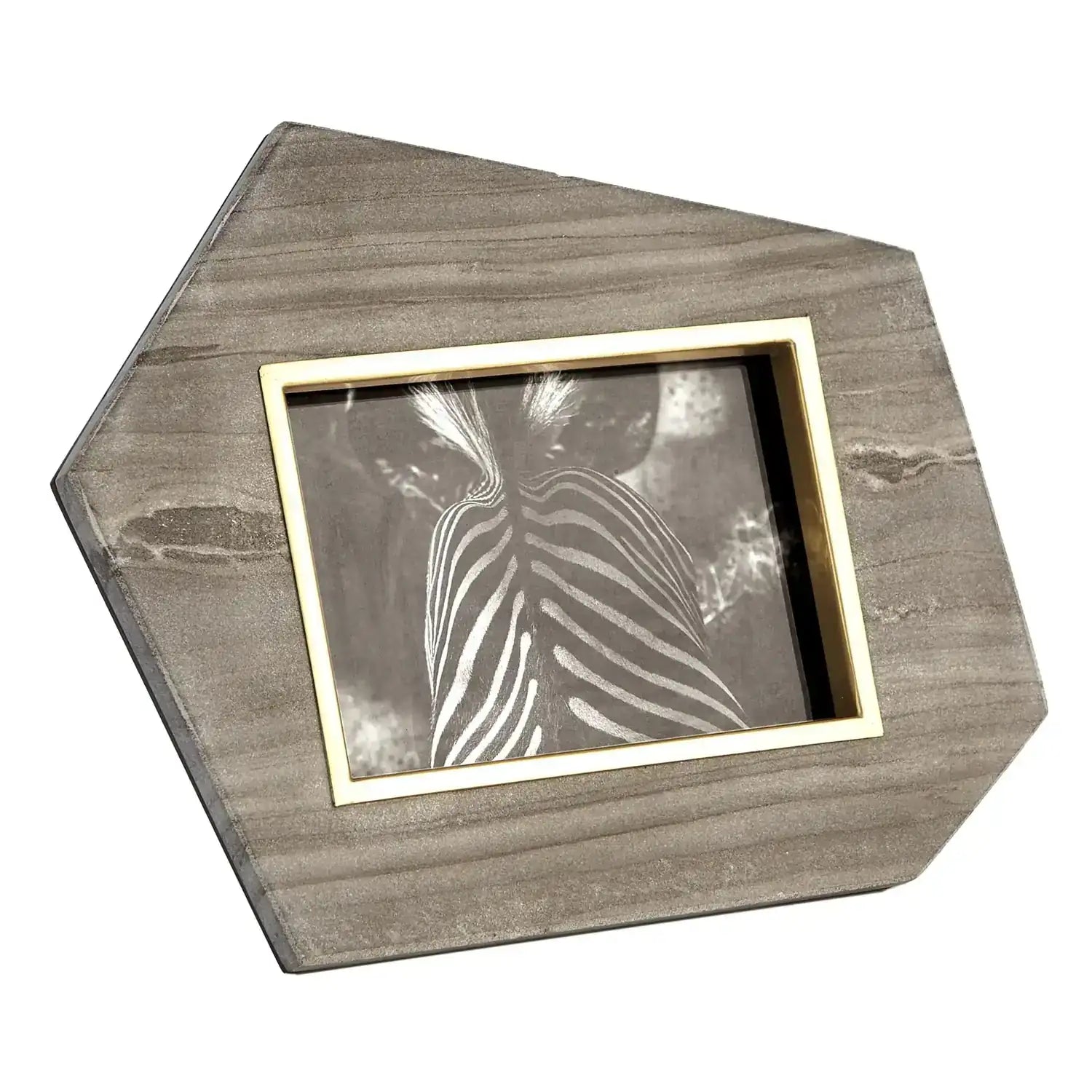 GLOBAL VIEWS BRASS FRAME GREY STONE PHOTO FRAME - Decorative Accents
