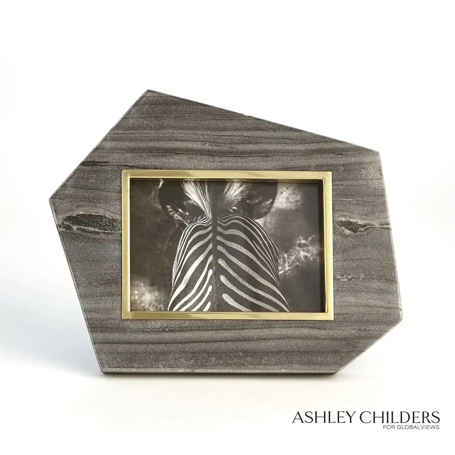 GLOBAL VIEWS BRASS FRAME GREY STONE PHOTO FRAME - Decorative Accents