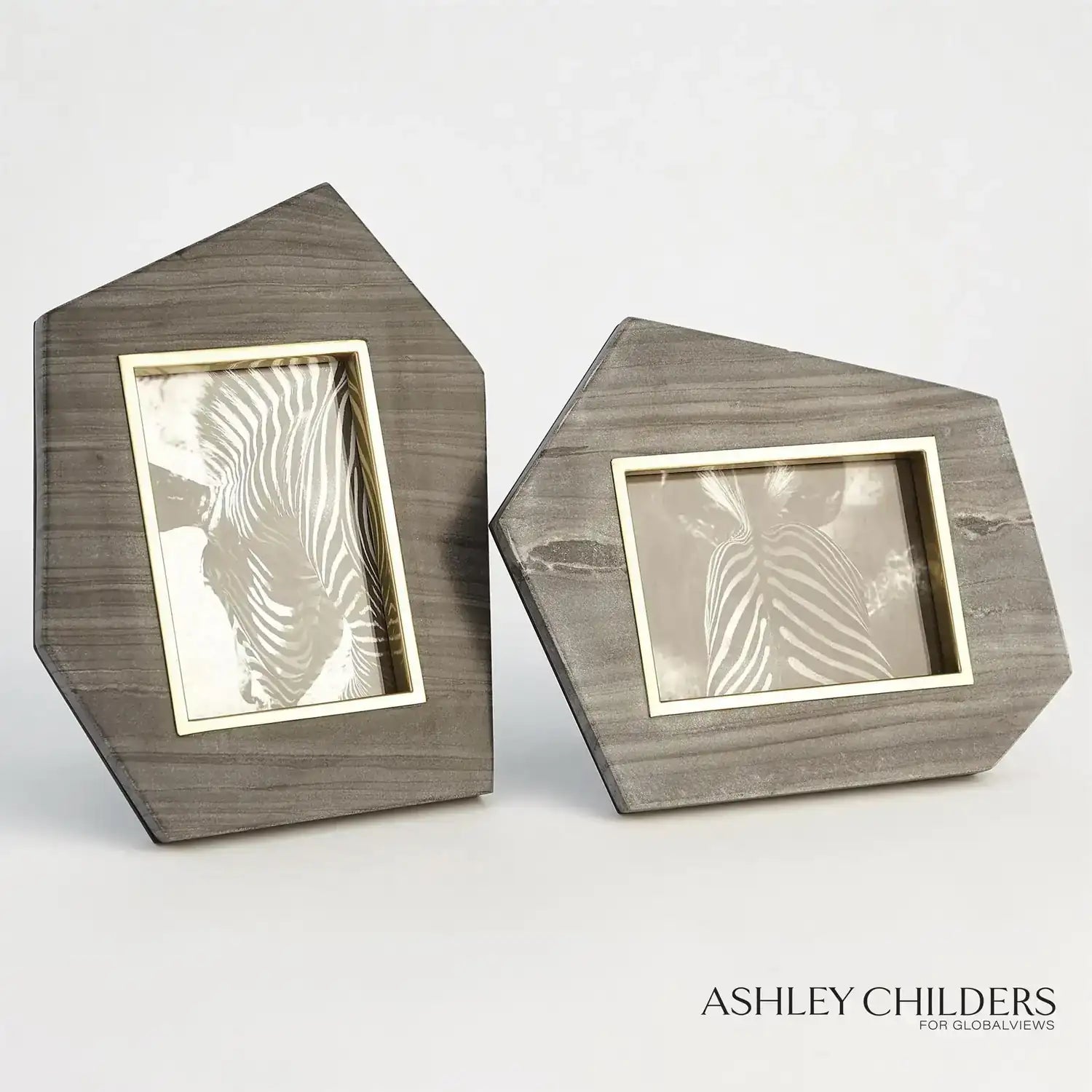 GLOBAL VIEWS BRASS FRAME GREY STONE PHOTO FRAME - Decorative Accents