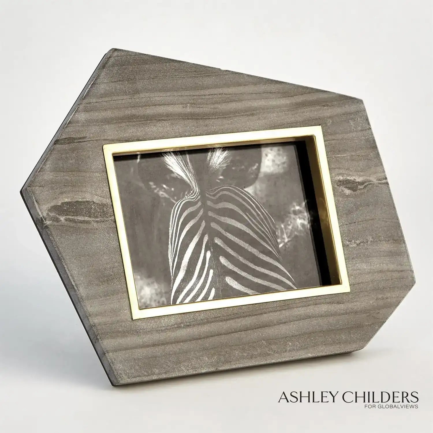 GLOBAL VIEWS BRASS FRAME GREY STONE PHOTO FRAME - Decorative Accents