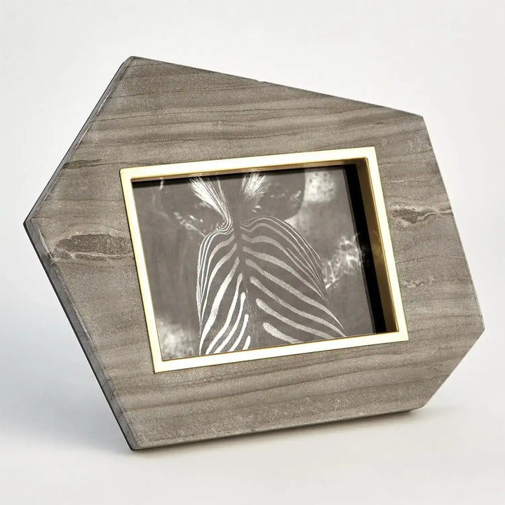 GLOBAL VIEWS BRASS FRAME GREY STONE PHOTO FRAME - Decorative Accents