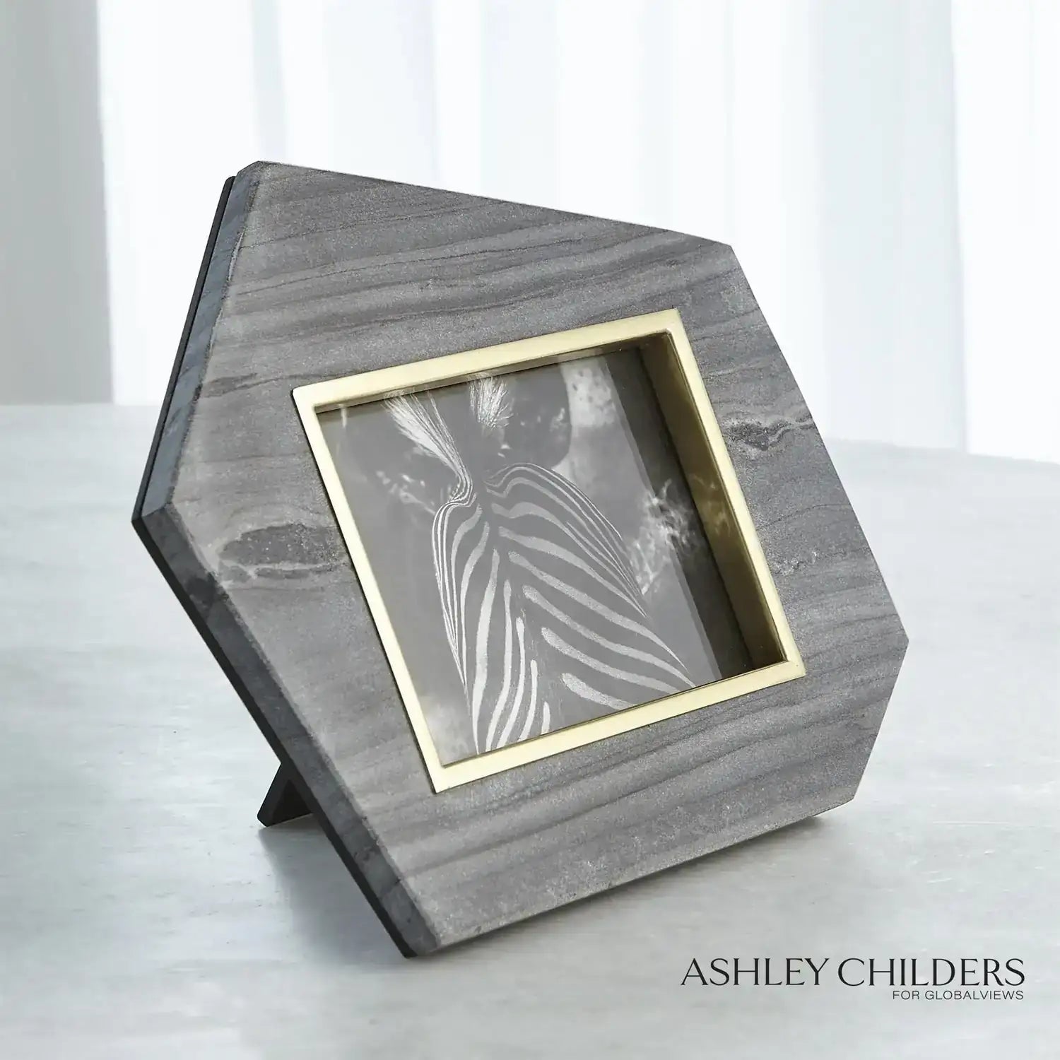 GLOBAL VIEWS BRASS FRAME GREY STONE PHOTO FRAME - Decorative Accents