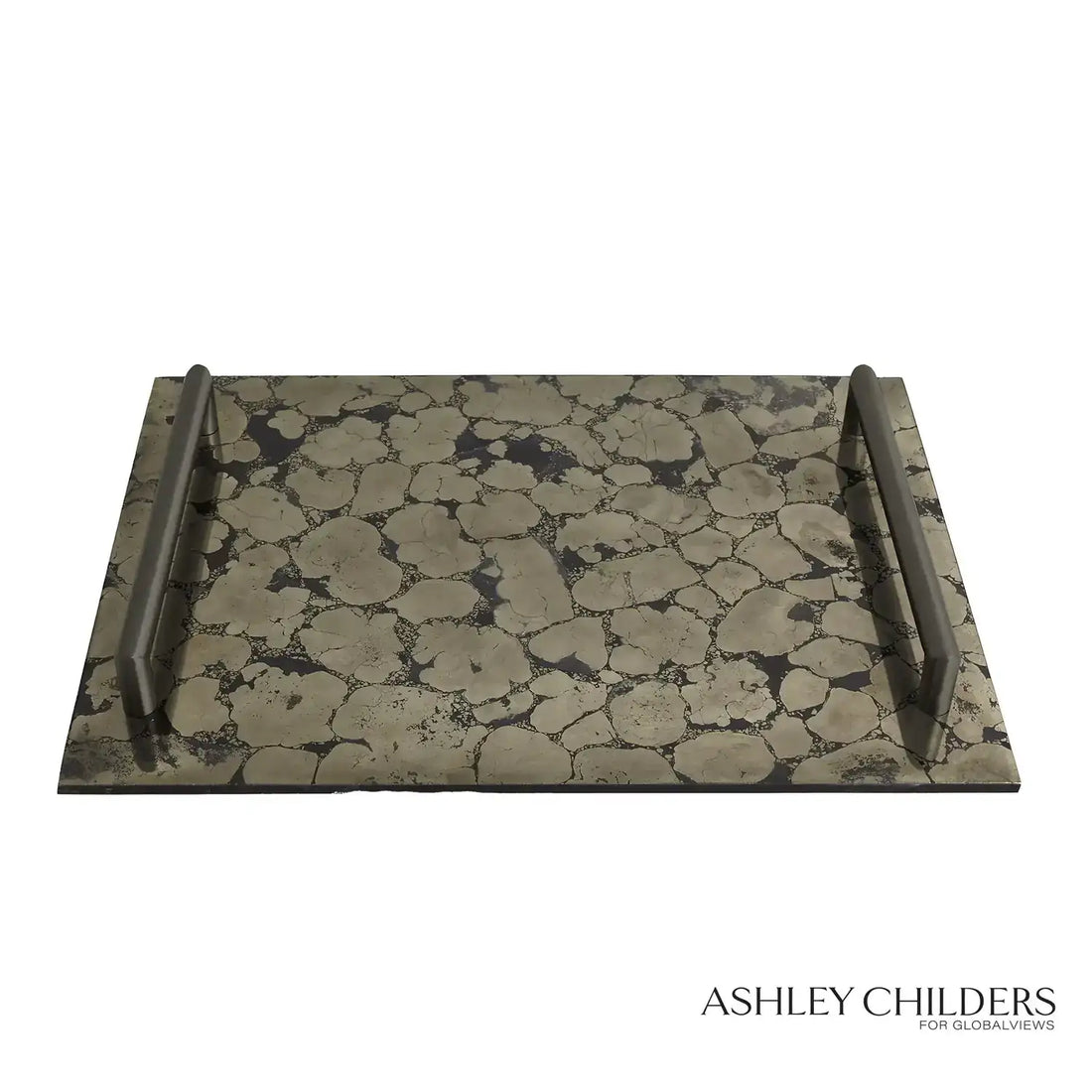 GLOBAL VIEWS PYRITE TRAY W/BRONZE HANDLES - Decorative Accents