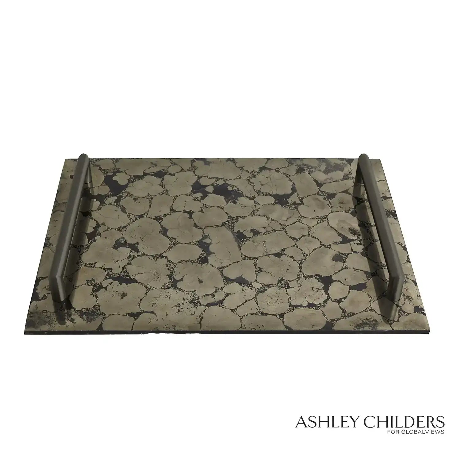GLOBAL VIEWS PYRITE TRAY W/BRONZE HANDLES - Decorative Accents