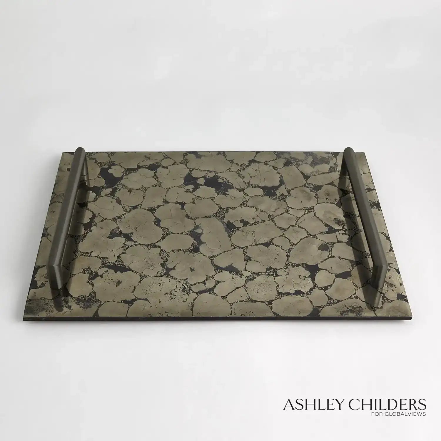 GLOBAL VIEWS PYRITE TRAY W/BRONZE HANDLES - Decorative Accents
