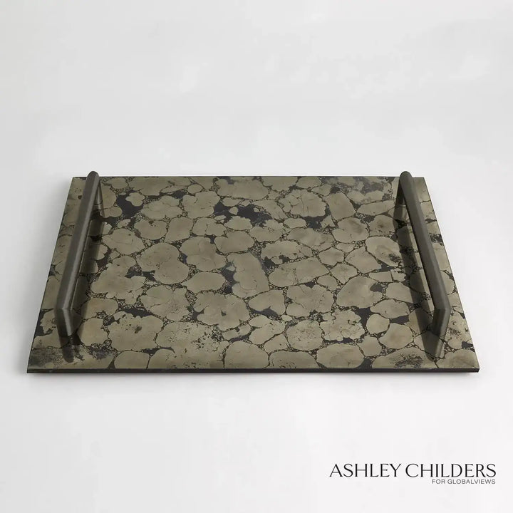GLOBAL VIEWS PYRITE TRAY W/BRONZE HANDLES - Decorative Accents