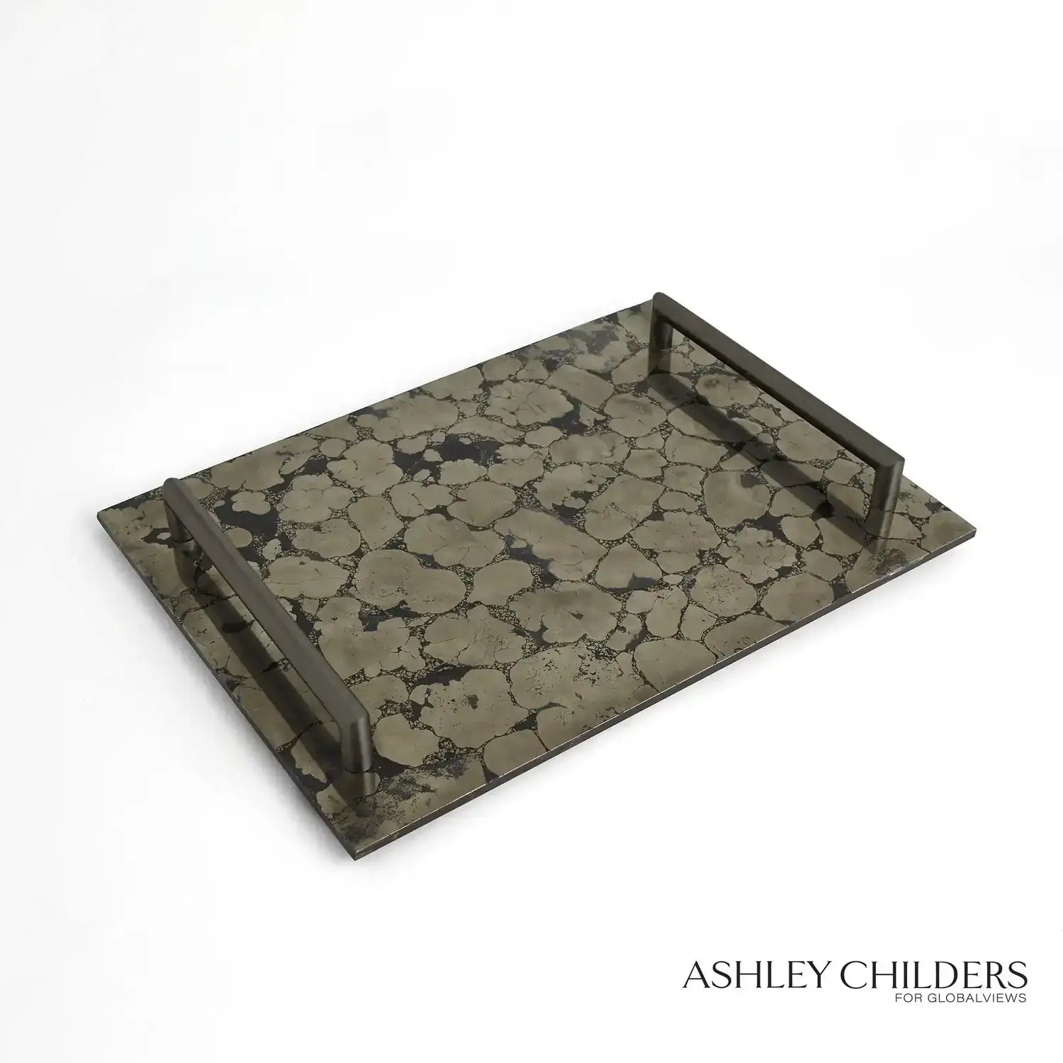 GLOBAL VIEWS PYRITE TRAY W/BRONZE HANDLES - Decorative Accents